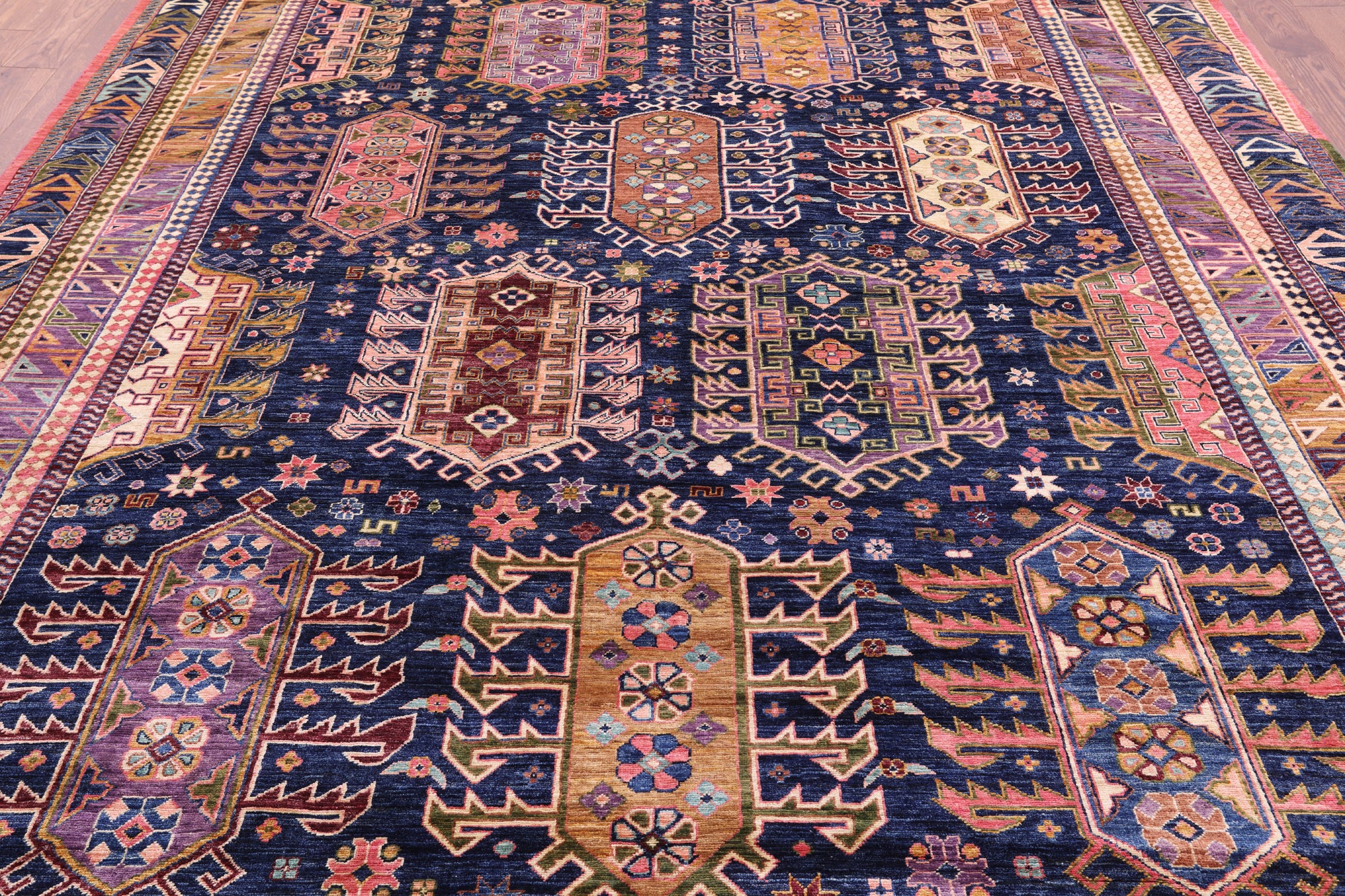 Blue Persian Fine Serapi Hand Knotted Wool Rug - 8' 11" X 11' 10" - Golden Nile