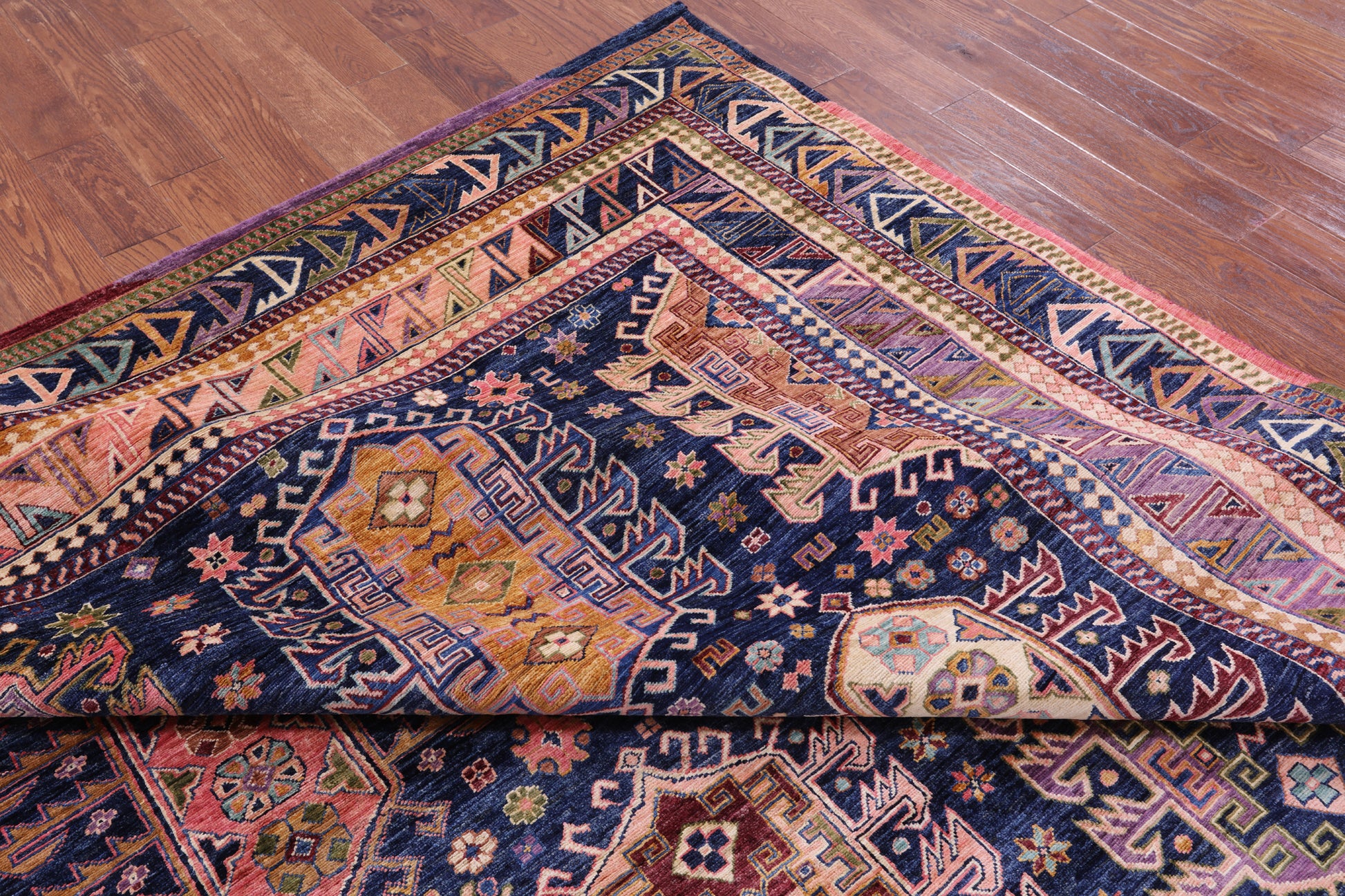 Blue Persian Fine Serapi Hand Knotted Wool Rug - 8' 11" X 11' 10" - Golden Nile