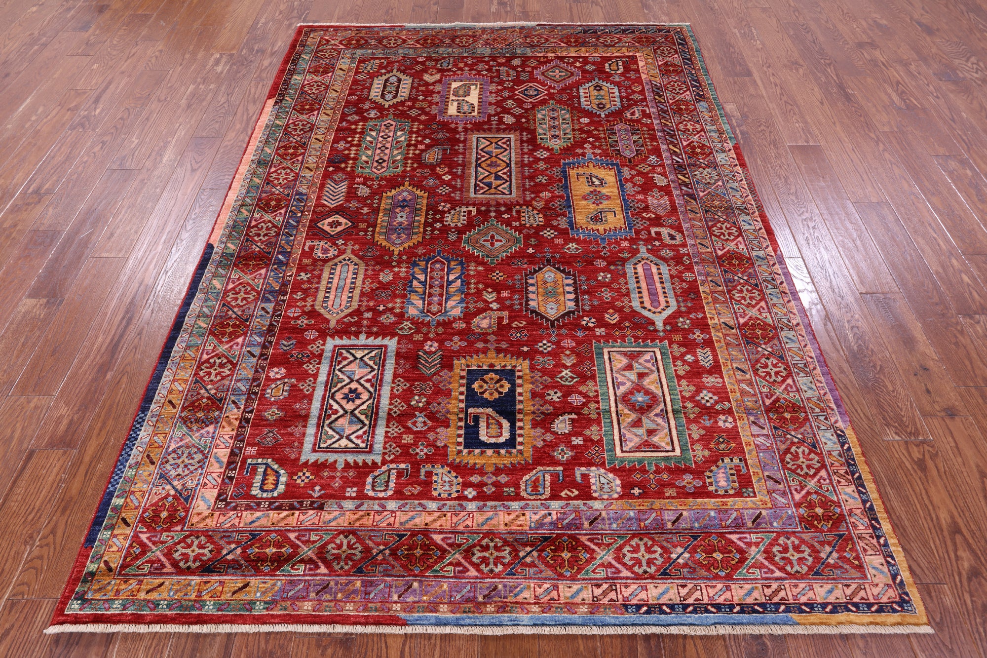 Red Persian Fine Serapi Handmade Wool Rug - 6' 1" X 8' 6" - Golden Nile
