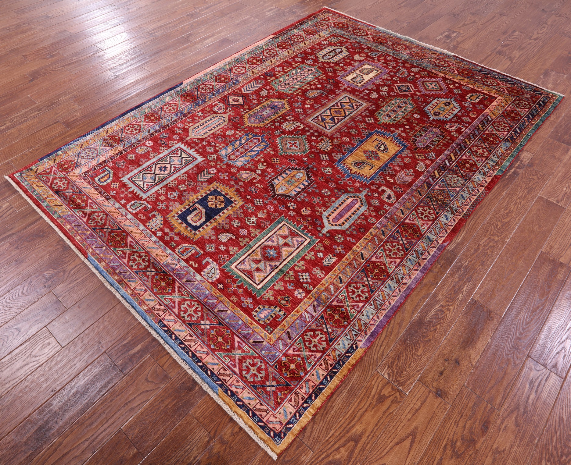 Red Persian Fine Serapi Handmade Wool Rug - 6' 1" X 8' 6" - Golden Nile