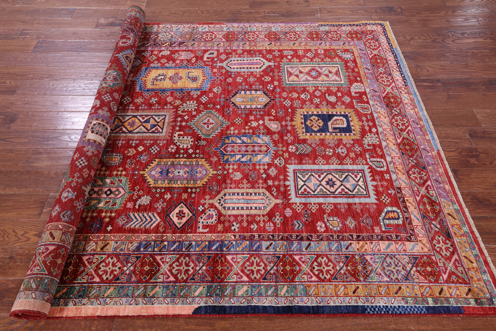 Red Persian Fine Serapi Handmade Wool Rug - 6' 1" X 8' 6" - Golden Nile