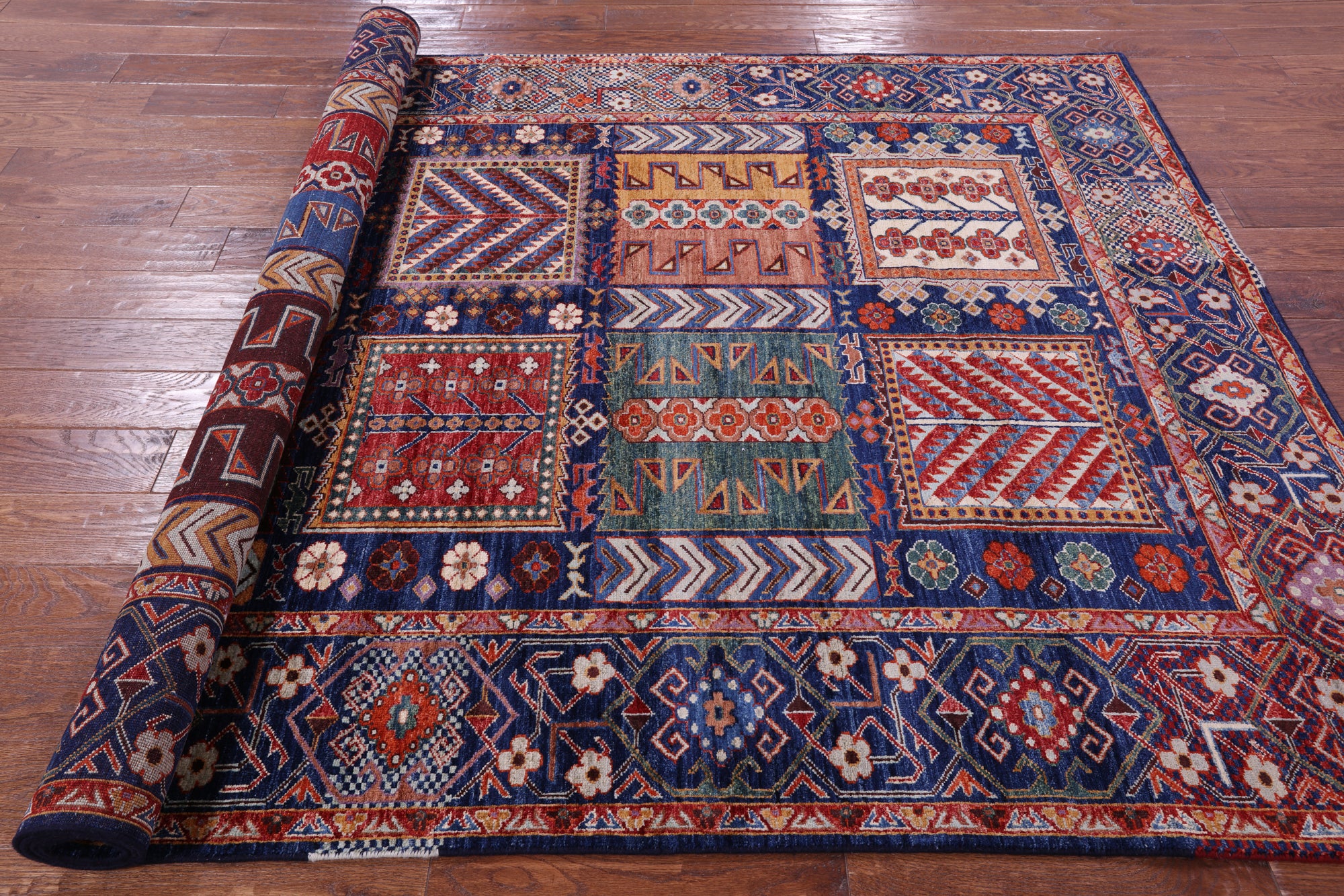 Blue Persian Fine Serapi Hand Knotted Wool Rug - 5' 11" X 8' 11" - Golden Nile