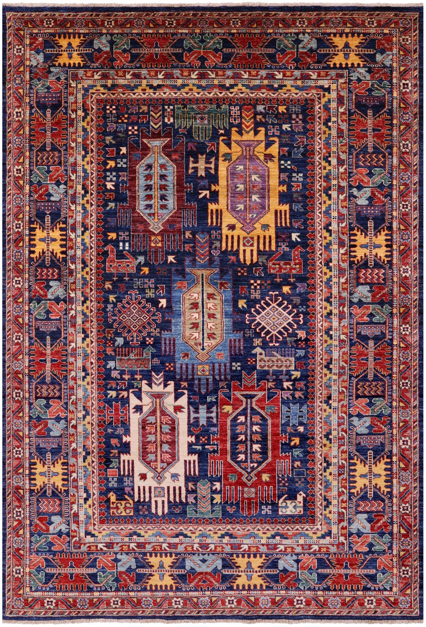 Blue Persian Fine Serapi Handmade Wool Rug - 6' 0" X 8' 10" - Golden Nile