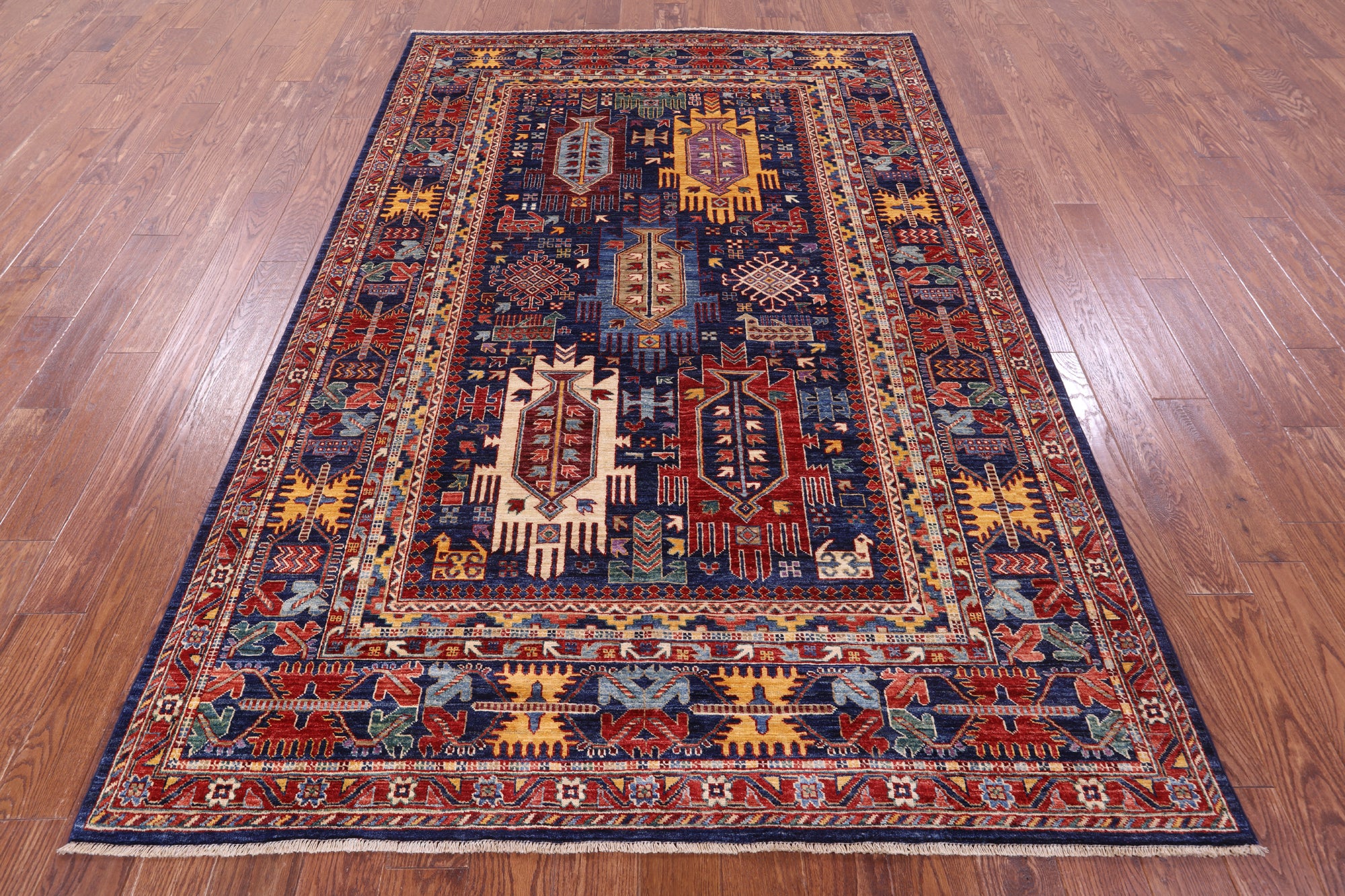 Blue Persian Fine Serapi Handmade Wool Rug - 6' 0" X 8' 10" - Golden Nile