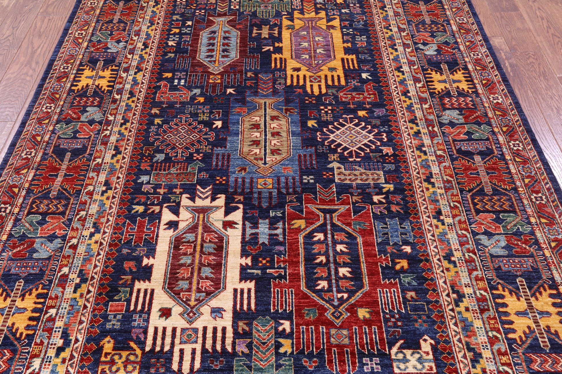 Blue Persian Fine Serapi Handmade Wool Rug - 6' 0" X 8' 10" - Golden Nile