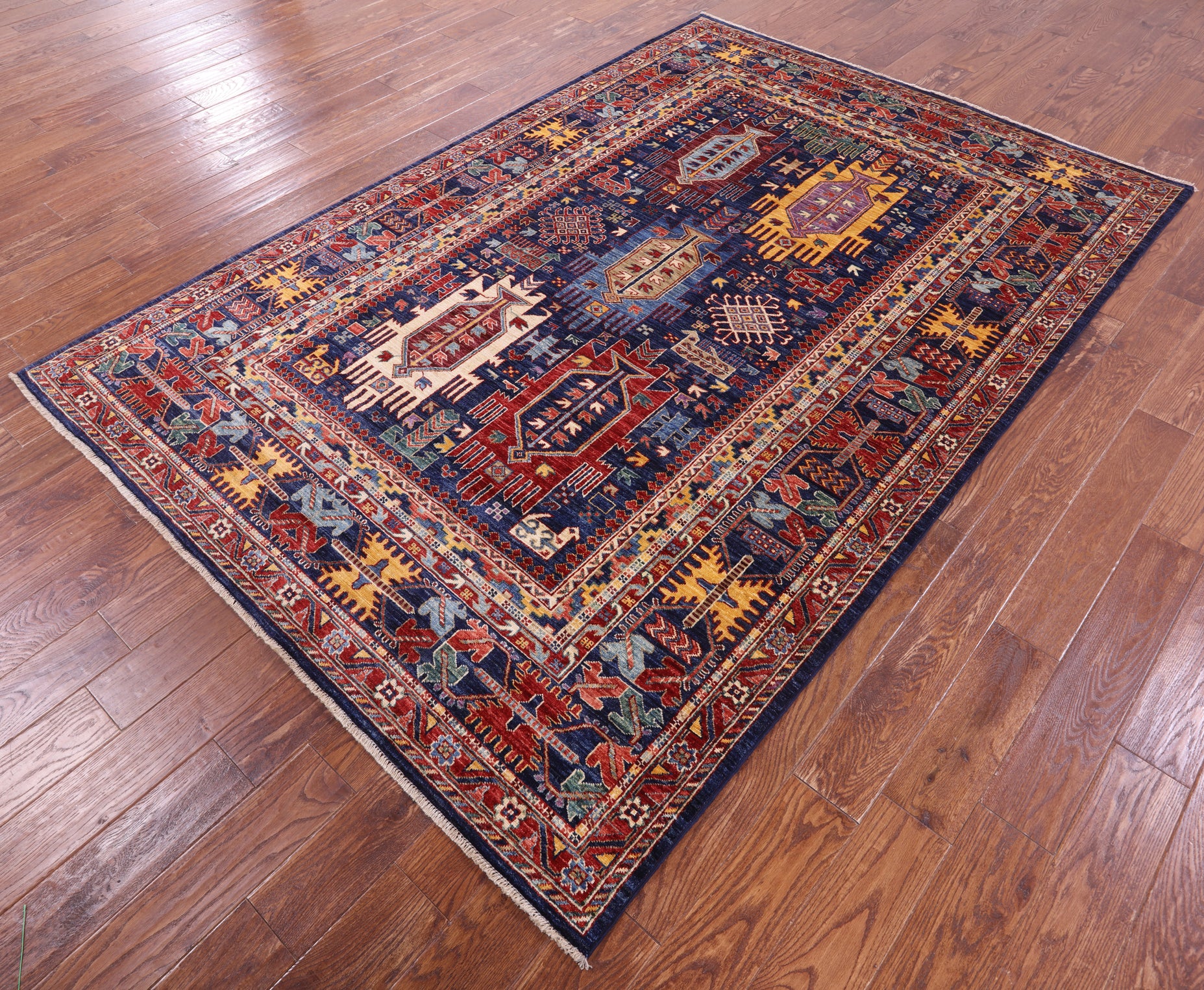 Blue Persian Fine Serapi Handmade Wool Rug - 6' 0" X 8' 10" - Golden Nile