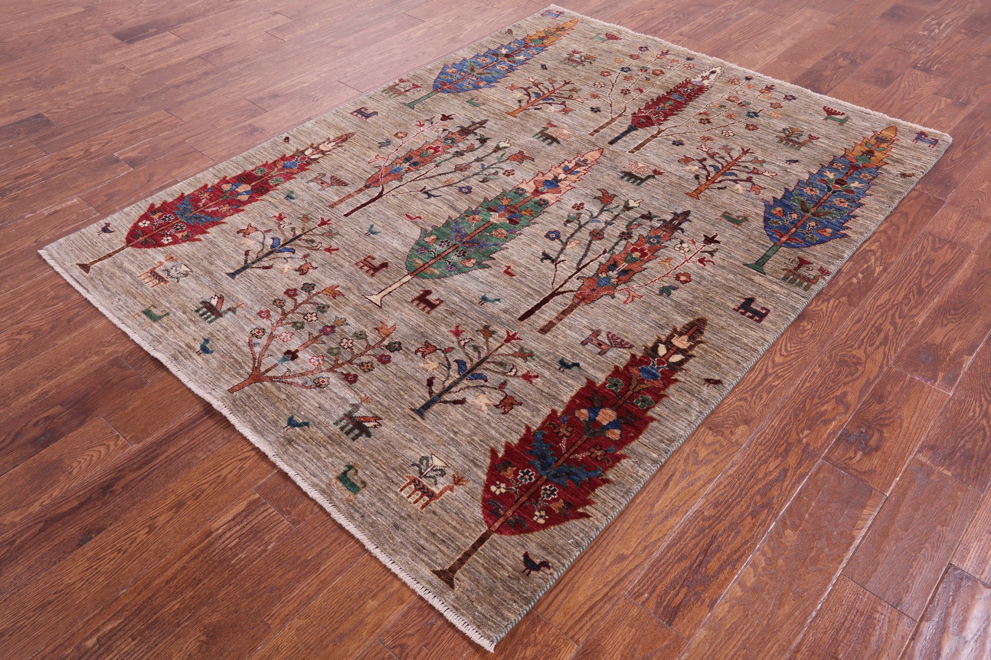 Tribal Persian Gabbeh Hand Knotted Wool Rug - 5' 1" X 6' 9" - Golden Nile