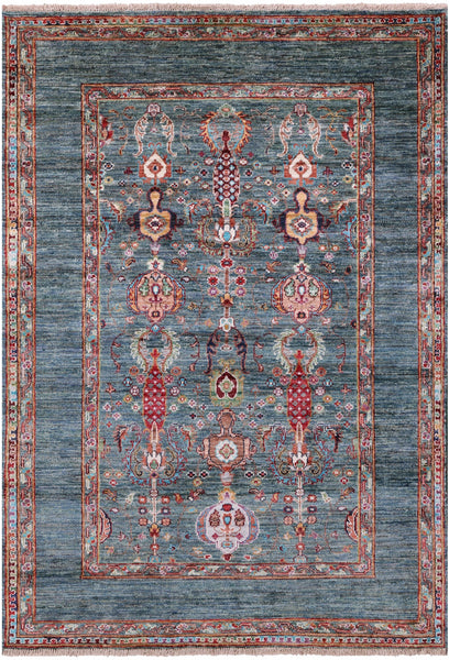 Peshawar Hand Knotted Wool Rug - 4' 1" X 6' 0" - Golden Nile