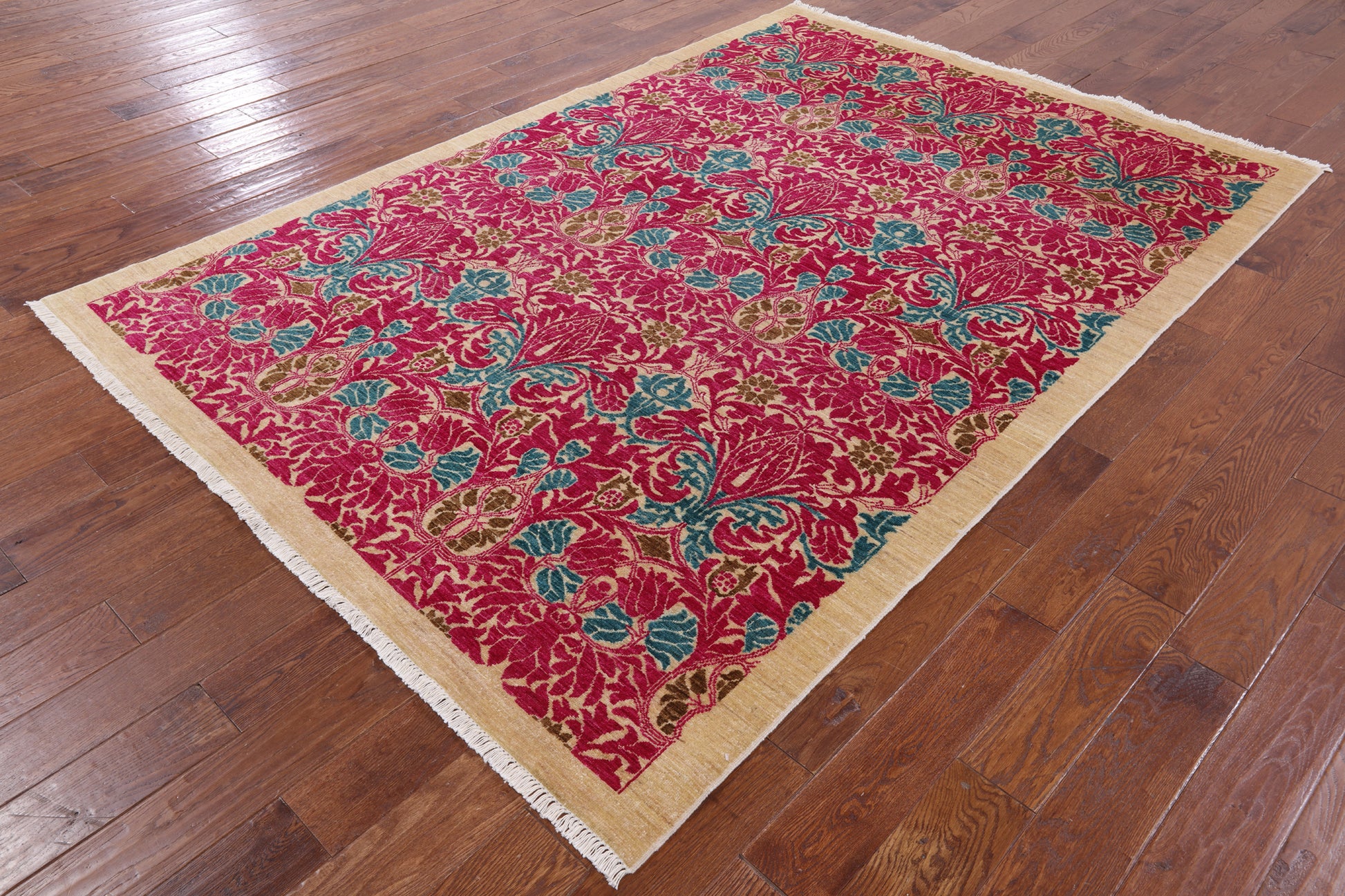 William Morris Hand Knotted Wool Area Rug - 6' 1" X 8' 10" - Golden Nile