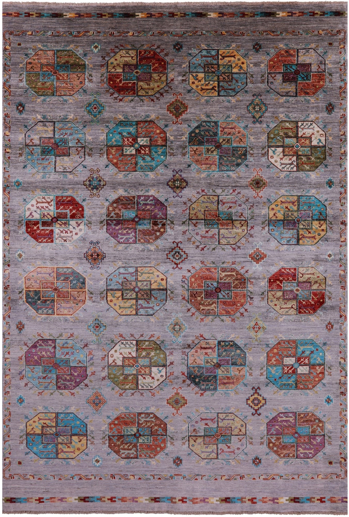 Grey Turkmen Ersari Hand Knotted Wool Rug - 6' 8" X 10' 0" - Golden Nile