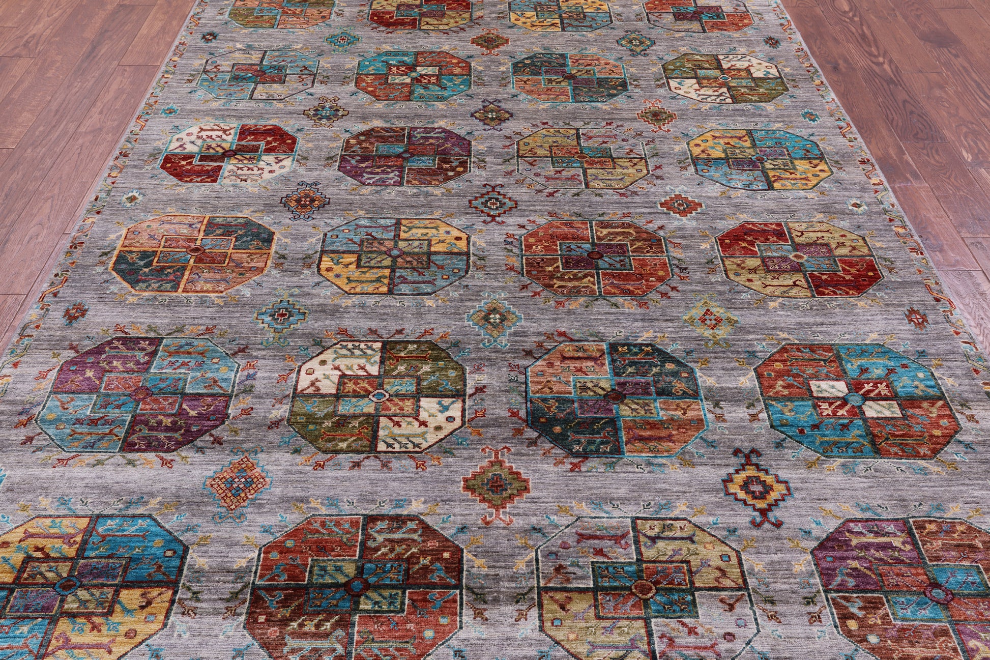 Grey Turkmen Ersari Hand Knotted Wool Rug - 6' 8" X 10' 0" - Golden Nile