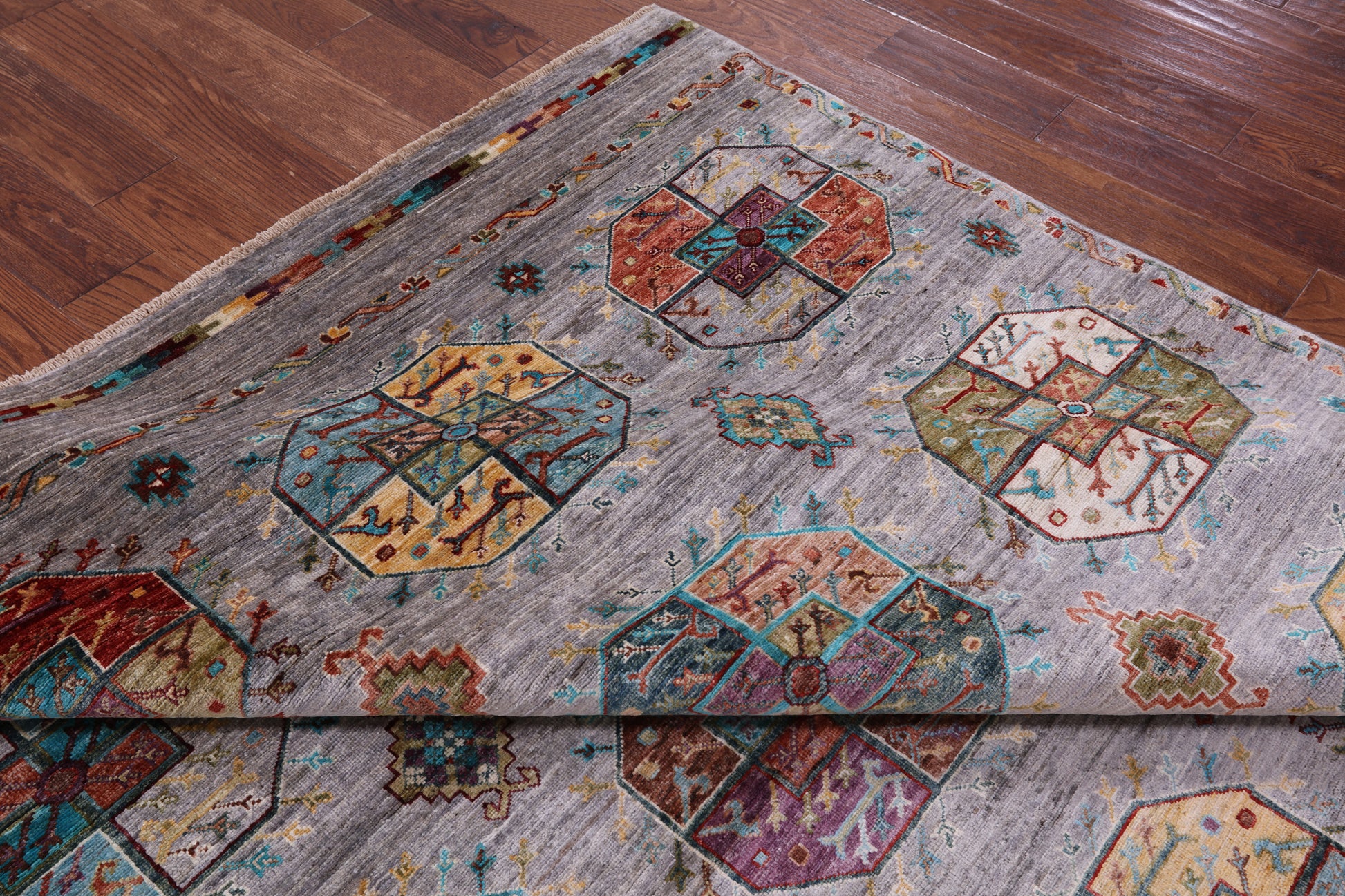 Grey Turkmen Ersari Hand Knotted Wool Rug - 6' 8" X 10' 0" - Golden Nile