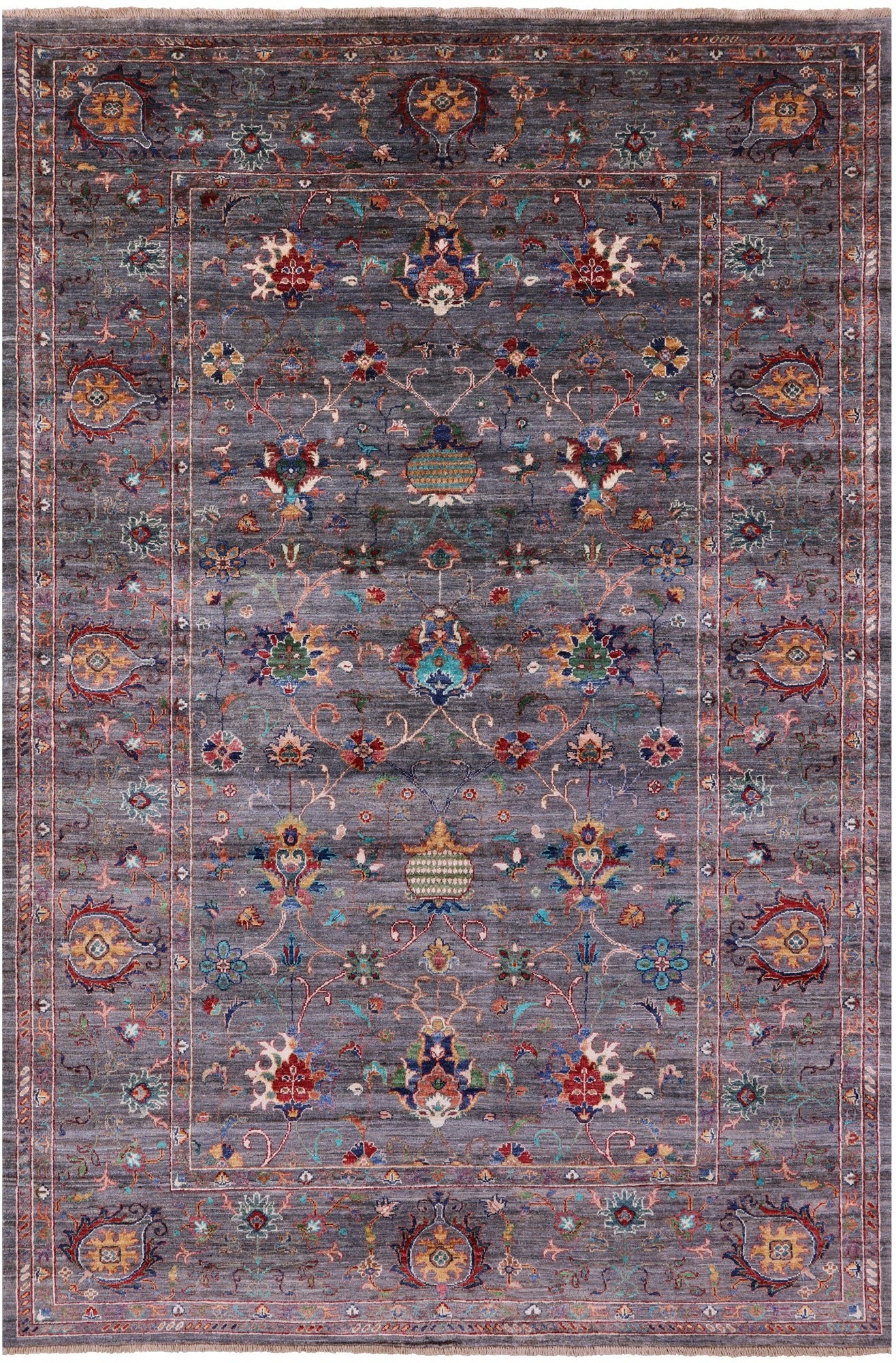 Grey Peshawar Hand Knotted Wool Rug - 6' 8" X 10' 0" - Golden Nile