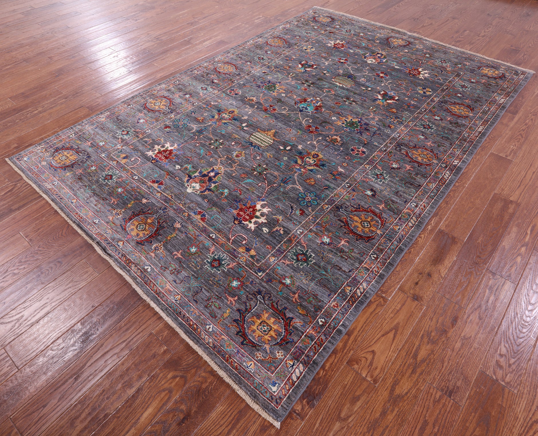 Grey Peshawar Hand Knotted Wool Rug - 6' 8" X 10' 0" - Golden Nile