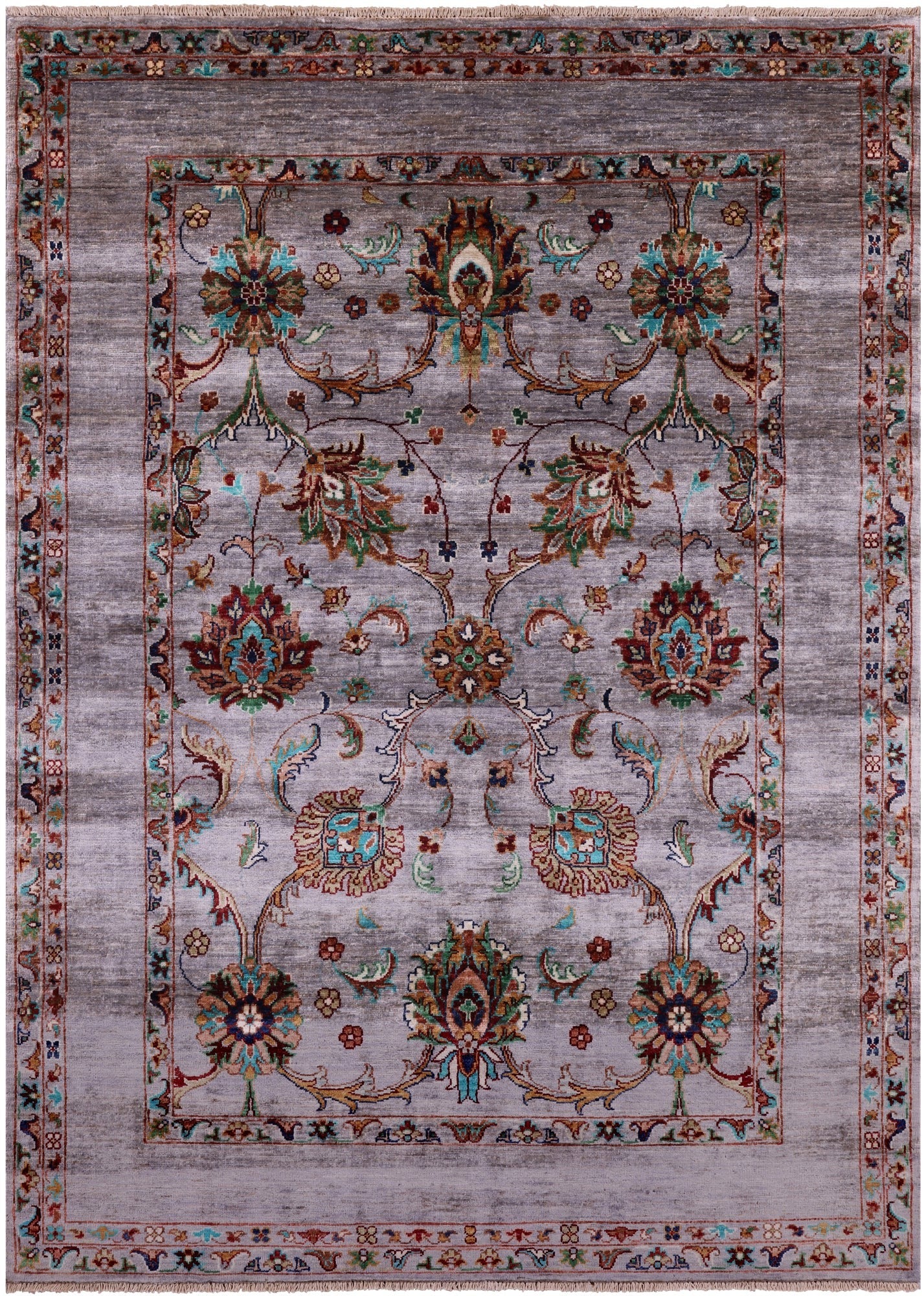 Grey Peshawar Hand Knotted Wool Rug - 4' 10" X 6' 9" - Golden Nile