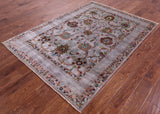 Grey Peshawar Hand Knotted Wool Rug - 4' 10" X 6' 9" - Golden Nile