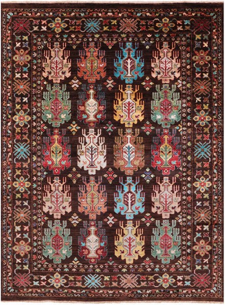 Brown Turkmen Ersari Hand Knotted Wool Rug - 5' 9" X 7' 10" - Golden Nile