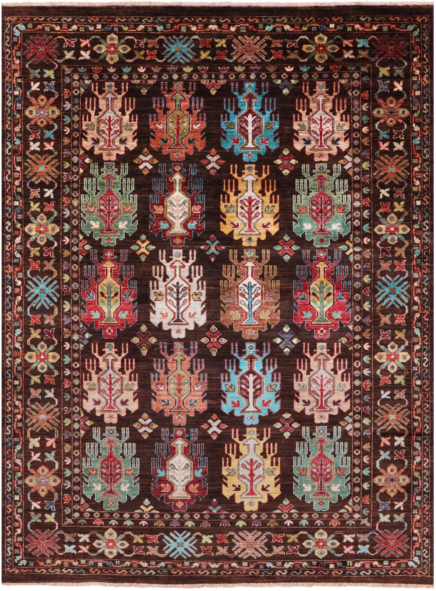 Brown Turkmen Ersari Hand Knotted Wool Rug - 5' 9" X 7' 10" - Golden Nile