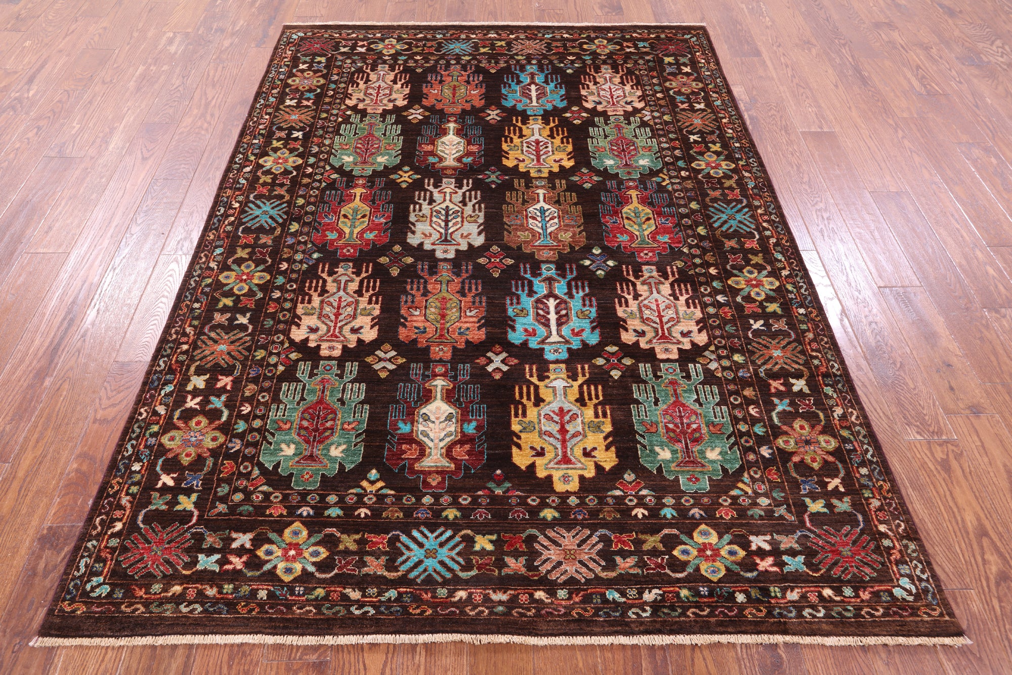Brown Turkmen Ersari Hand Knotted Wool Rug - 5' 9" X 7' 10" - Golden Nile