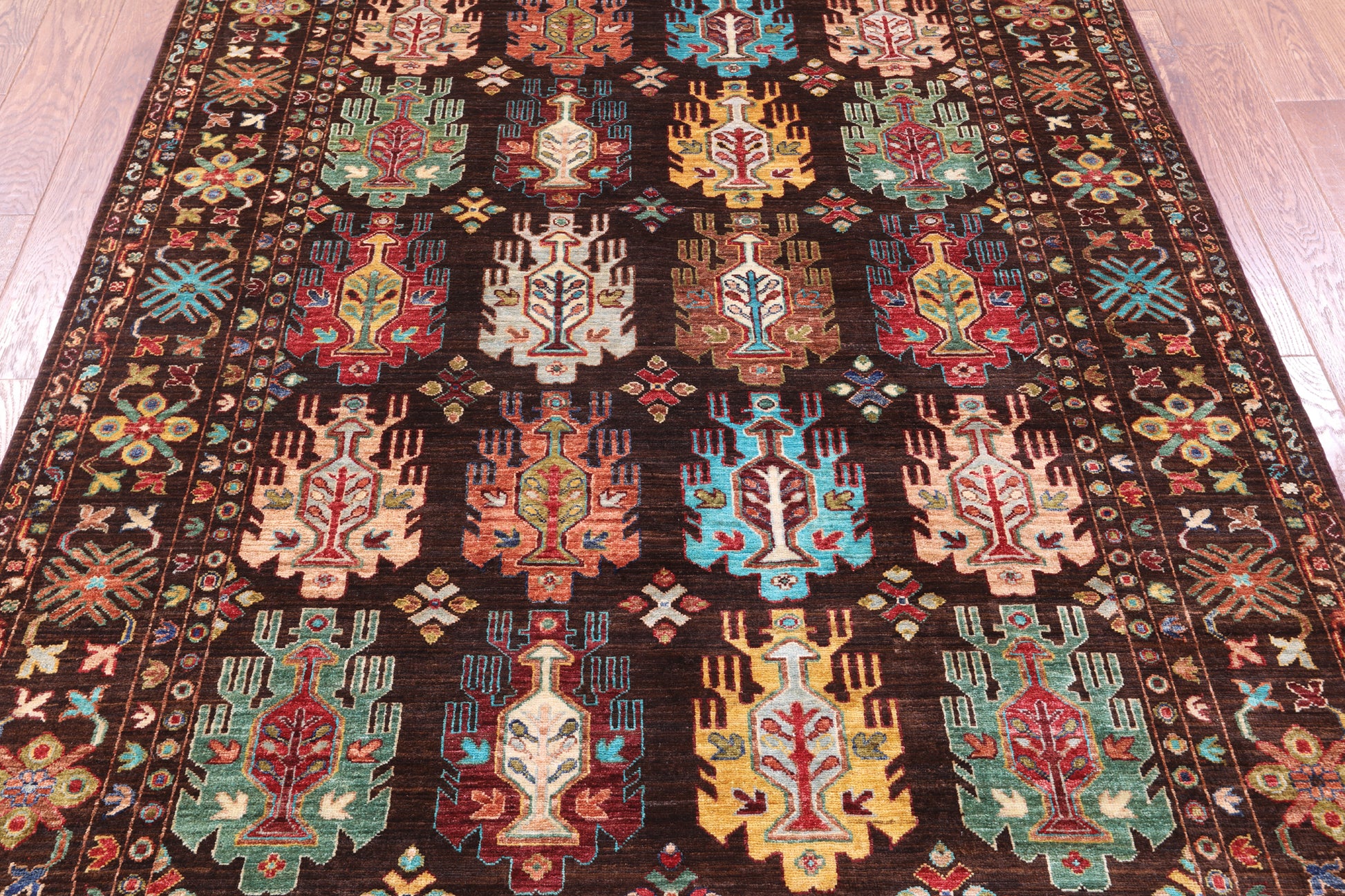 Brown Turkmen Ersari Hand Knotted Wool Rug - 5' 9" X 7' 10" - Golden Nile