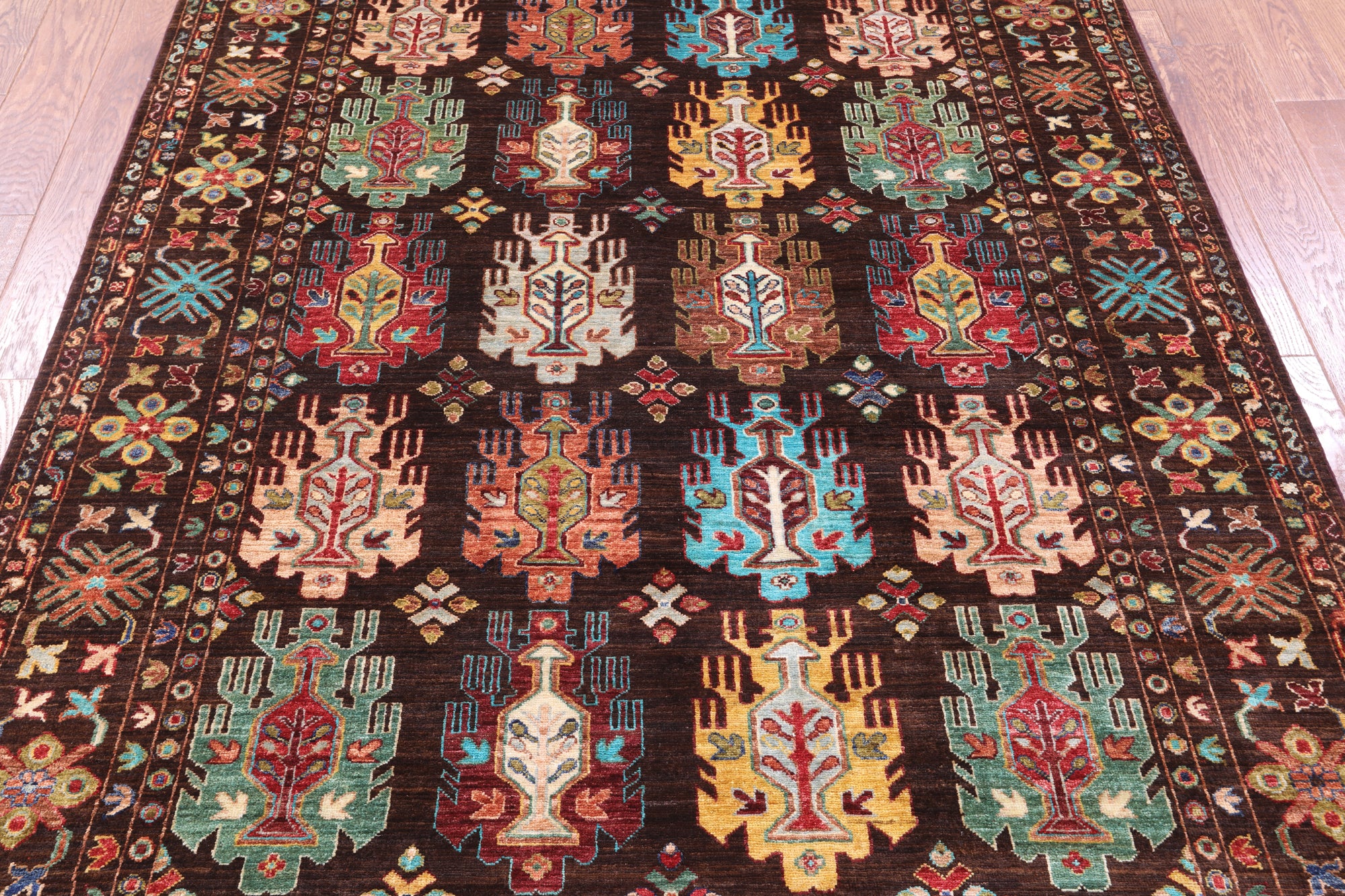 Brown Turkmen Ersari Hand Knotted Wool Rug - 5' 9" X 7' 10" - Golden Nile
