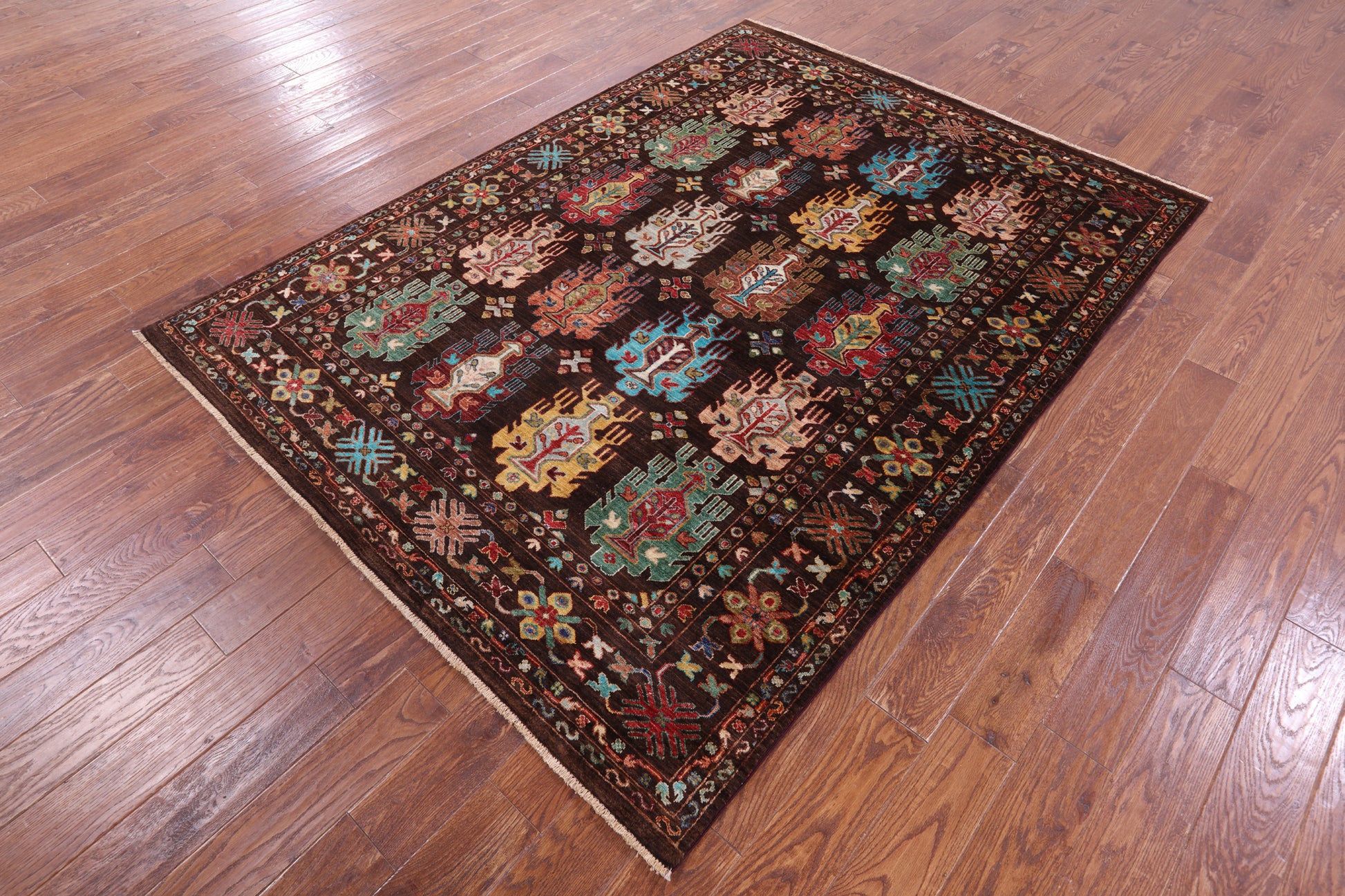 Brown Turkmen Ersari Hand Knotted Wool Rug - 5' 9" X 7' 10" - Golden Nile