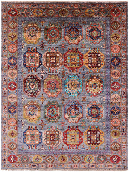 Grey Turkmen Ersari Handmade Wool Rug - 5' 2" X 6' 10" - Golden Nile
