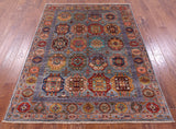Grey Turkmen Ersari Handmade Wool Rug - 5' 2" X 6' 10" - Golden Nile