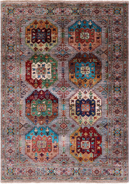 Turkmen Ersari Handmade Wool Rug - 4' 0" X 5' 8" - Golden Nile