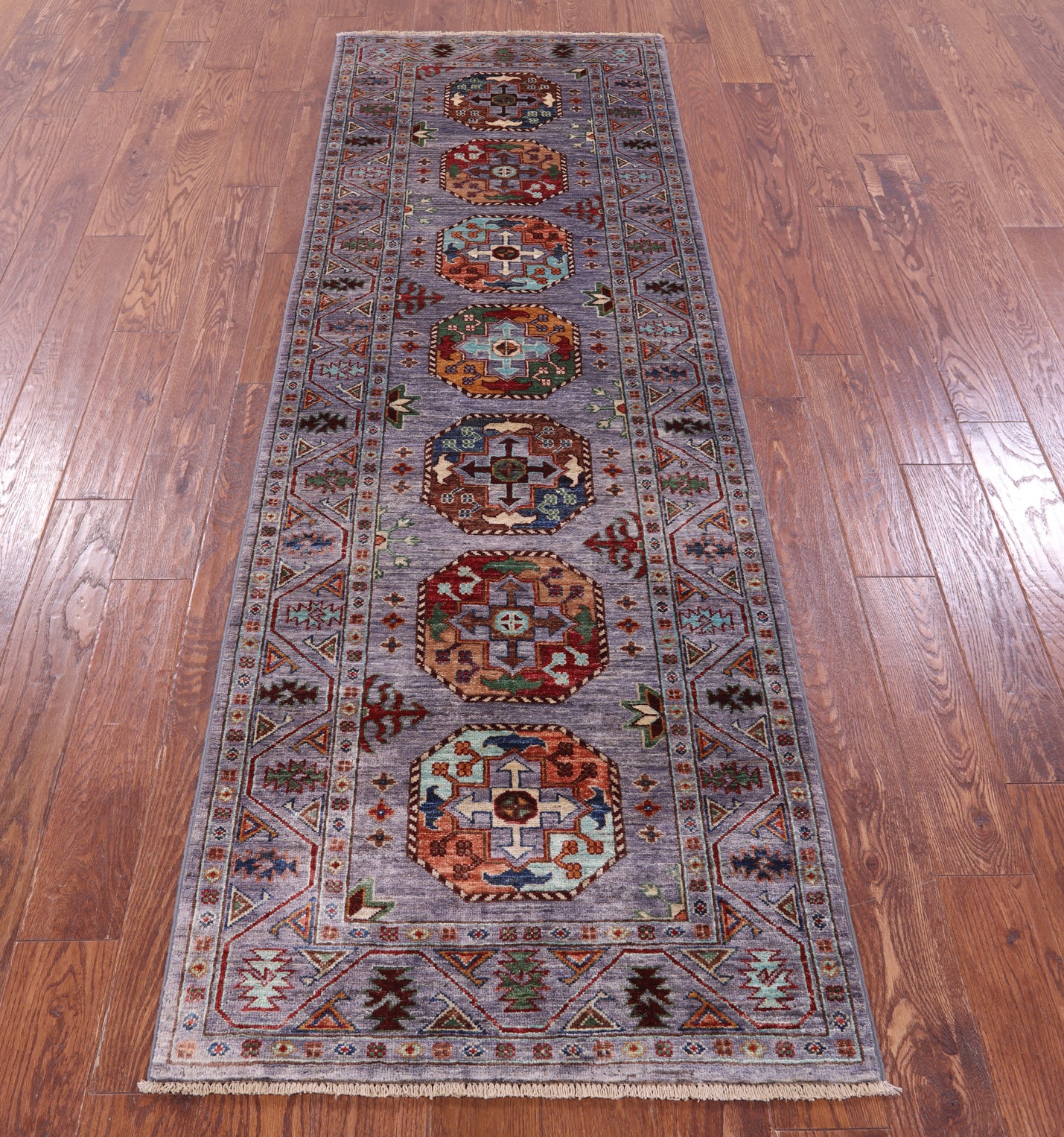 Grey Turkmen Ersari Hand Knotted Wool Runner Rug - 2' 9" X 8' 4" - Golden Nile