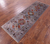 Grey Turkmen Ersari Hand Knotted Wool Runner Rug - 2' 9" X 8' 4" - Golden Nile