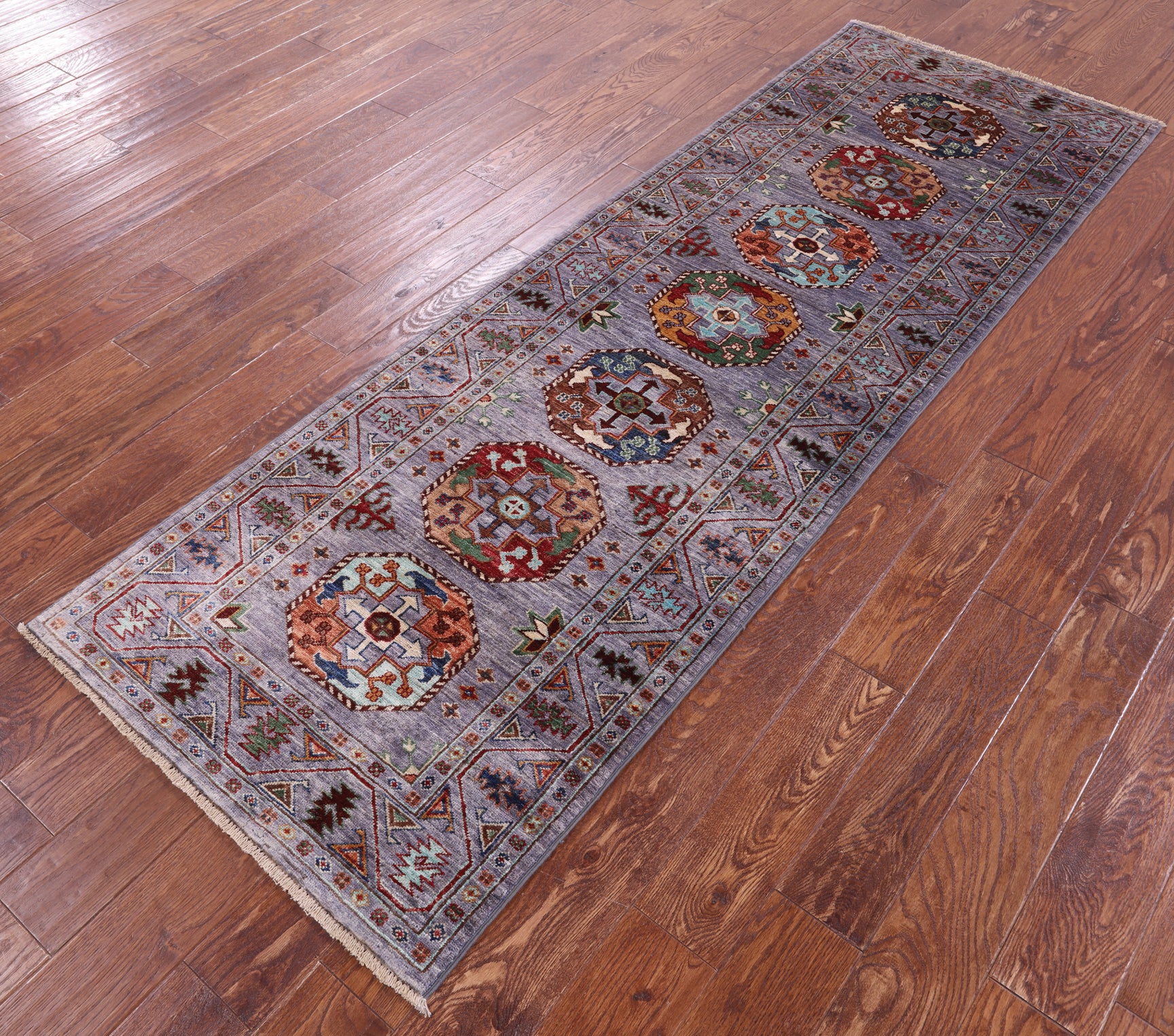 Grey Turkmen Ersari Hand Knotted Wool Runner Rug - 2' 9" X 8' 4" - Golden Nile