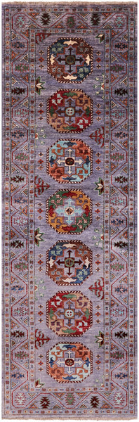 Grey Turkmen Ersari Hand Knotted Wool Runner Rug - 2' 9" X 8' 4" - Golden Nile