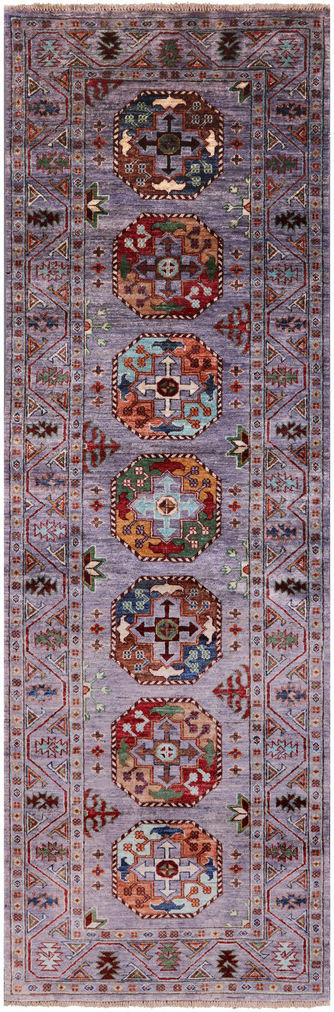 Grey Turkmen Ersari Hand Knotted Wool Runner Rug - 2' 9" X 8' 4" - Golden Nile