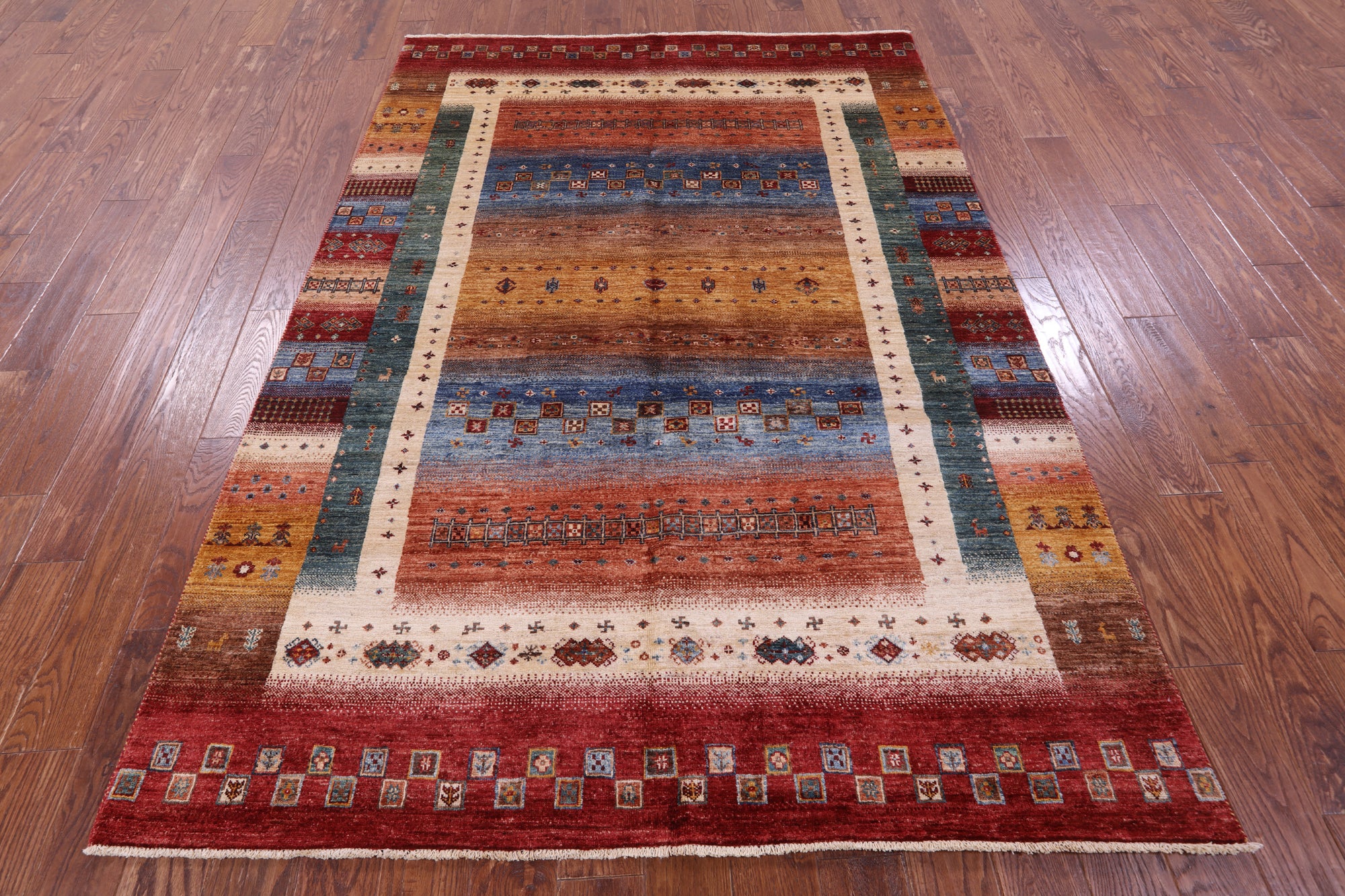 Tribal Persian Gabbeh Hand Knotted Wool Rug - 5' 7" X 8' 1" - Golden Nile
