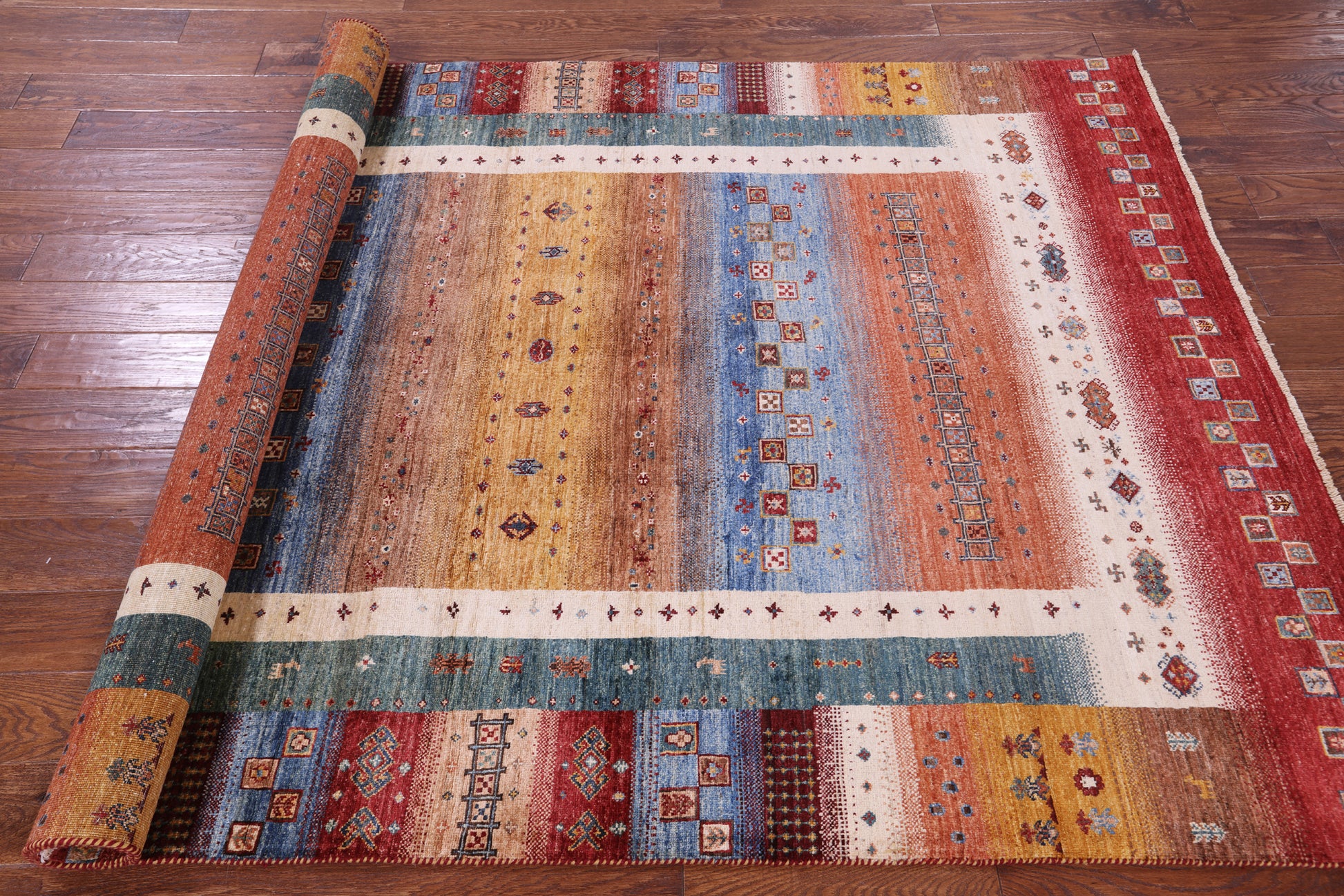 Tribal Persian Gabbeh Hand Knotted Wool Rug - 5' 7" X 8' 1" - Golden Nile
