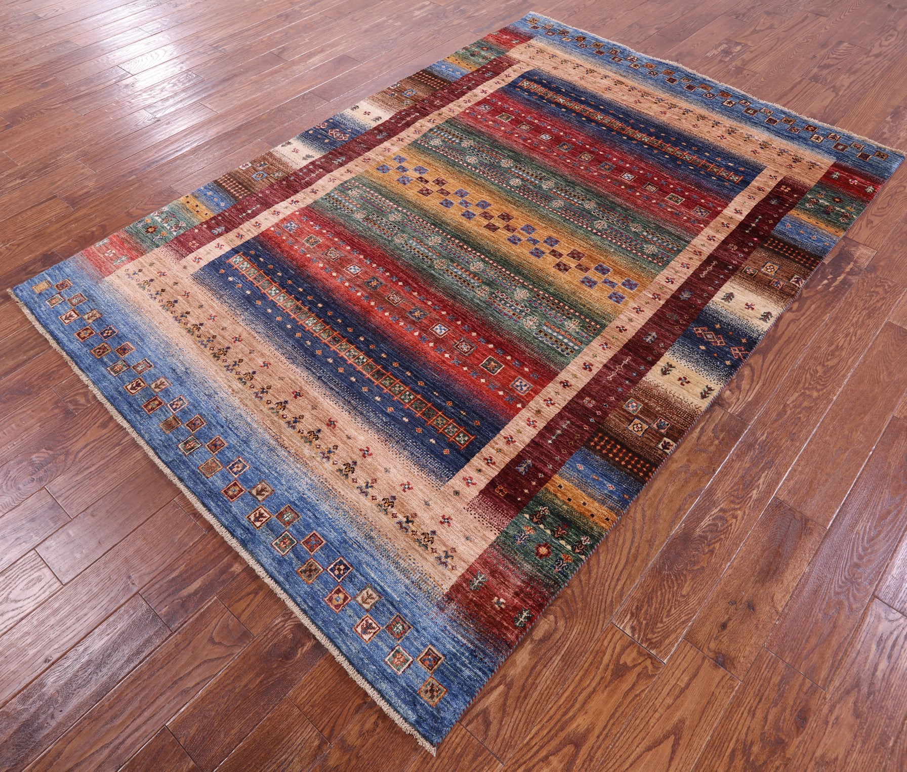Tribal Persian Gabbeh Handmade Wool Rug - 5' 8" X 8' 2" - Golden Nile