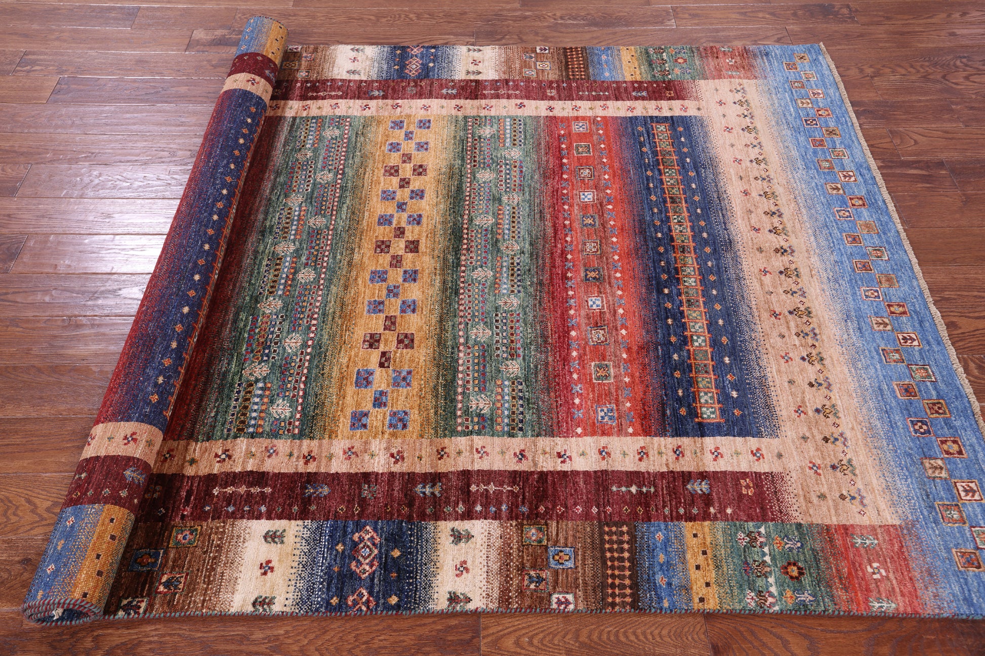 Tribal Persian Gabbeh Handmade Wool Rug - 5' 8" X 8' 2" - Golden Nile