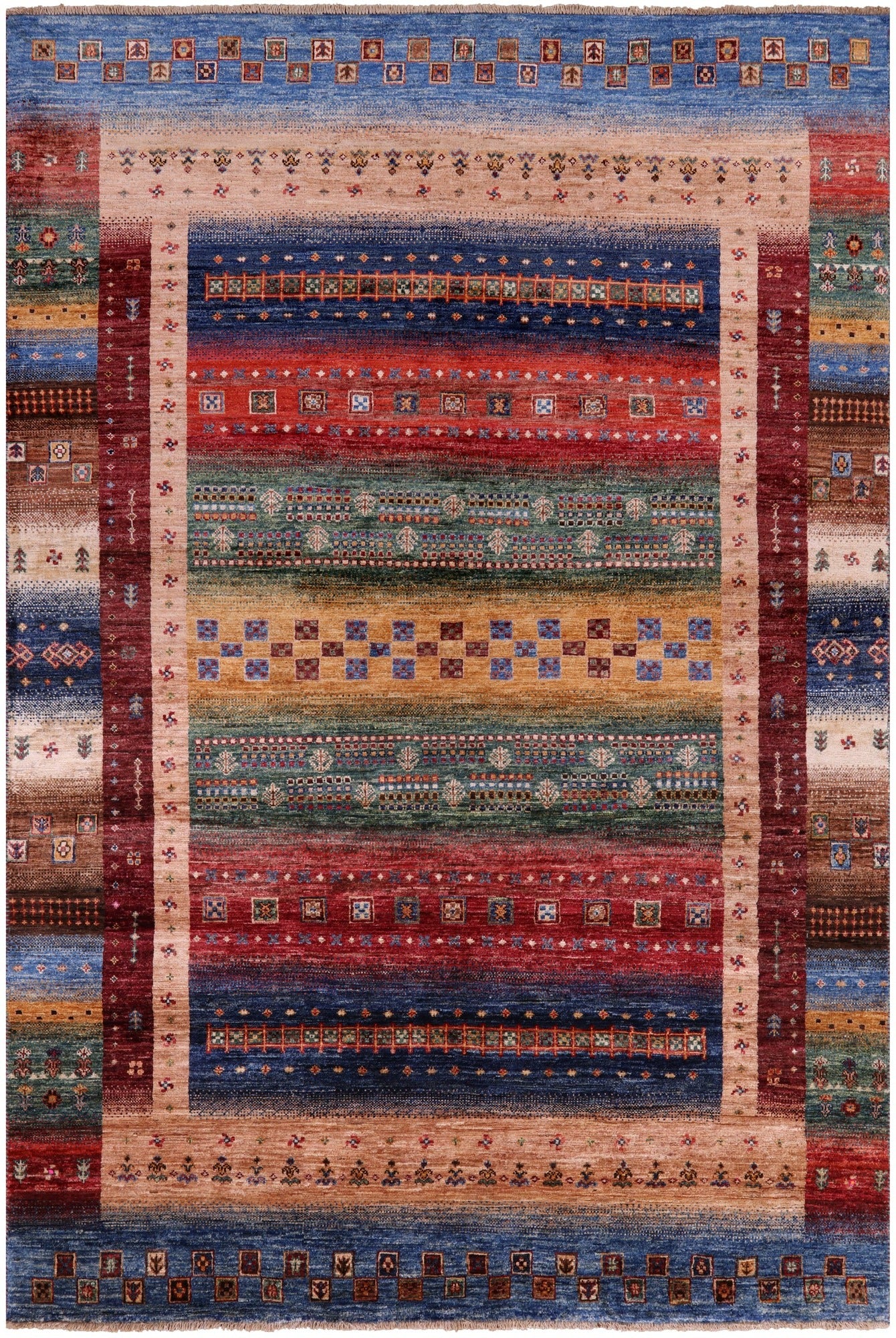 Tribal Persian Gabbeh Handmade Wool Rug - 5' 8" X 8' 2" - Golden Nile