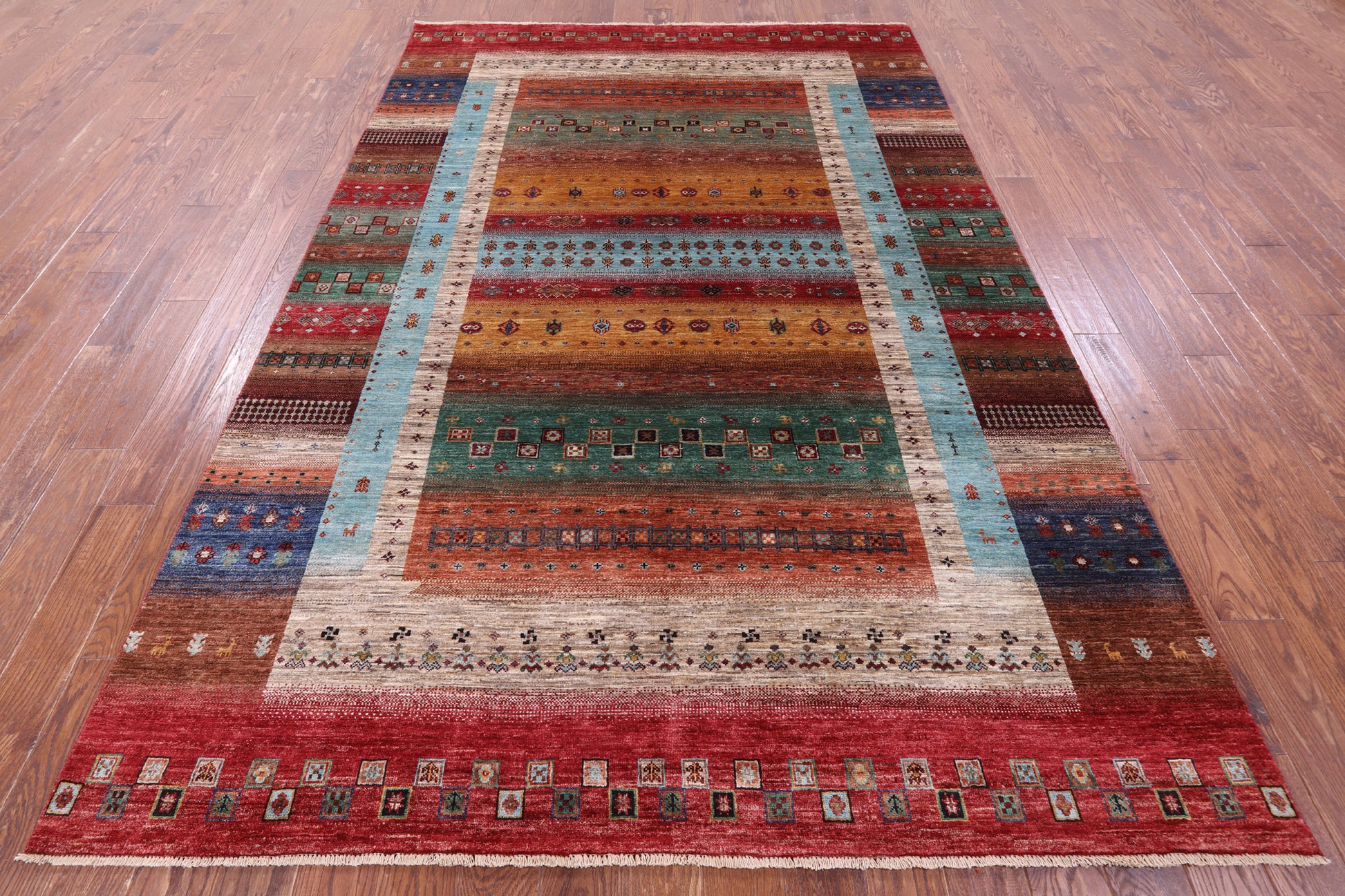 Tribal Persian Gabbeh Hand Knotted Wool Rug - 6' 9" X 10' 1" - Golden Nile