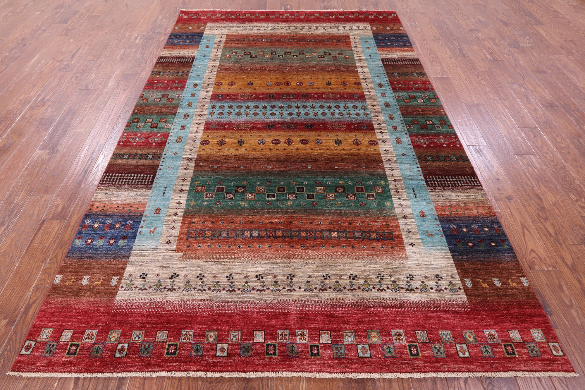 Tribal Persian Gabbeh Hand Knotted Wool Rug - 6' 9" X 10' 1" - Golden Nile