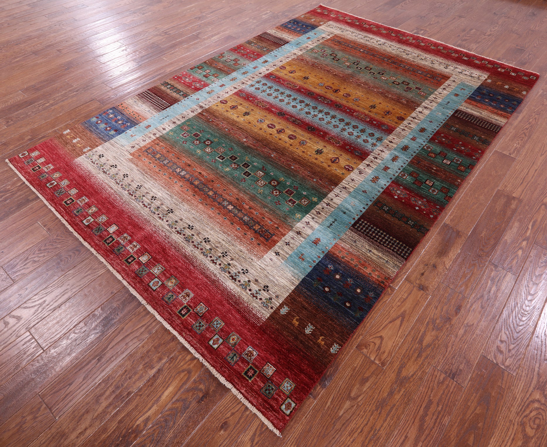 Tribal Persian Gabbeh Hand Knotted Wool Rug - 6' 9" X 10' 1" - Golden Nile