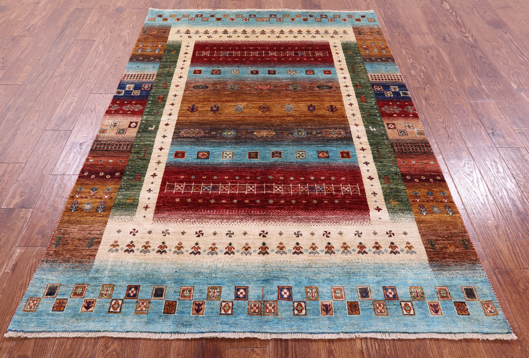 Tribal Persian Gabbeh Hand Knotted Wool Rug - 5' 0" X 7' 0" - Golden Nile