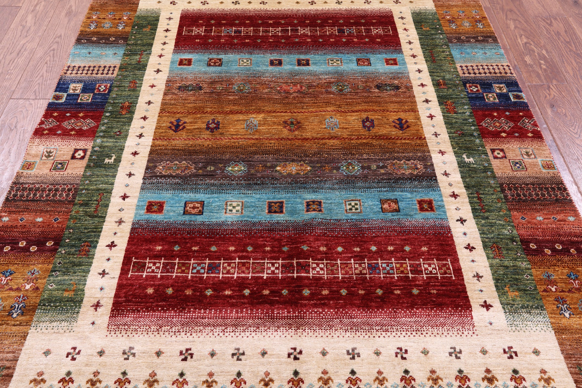 Tribal Persian Gabbeh Hand Knotted Wool Rug - 5' 0" X 7' 0" - Golden Nile