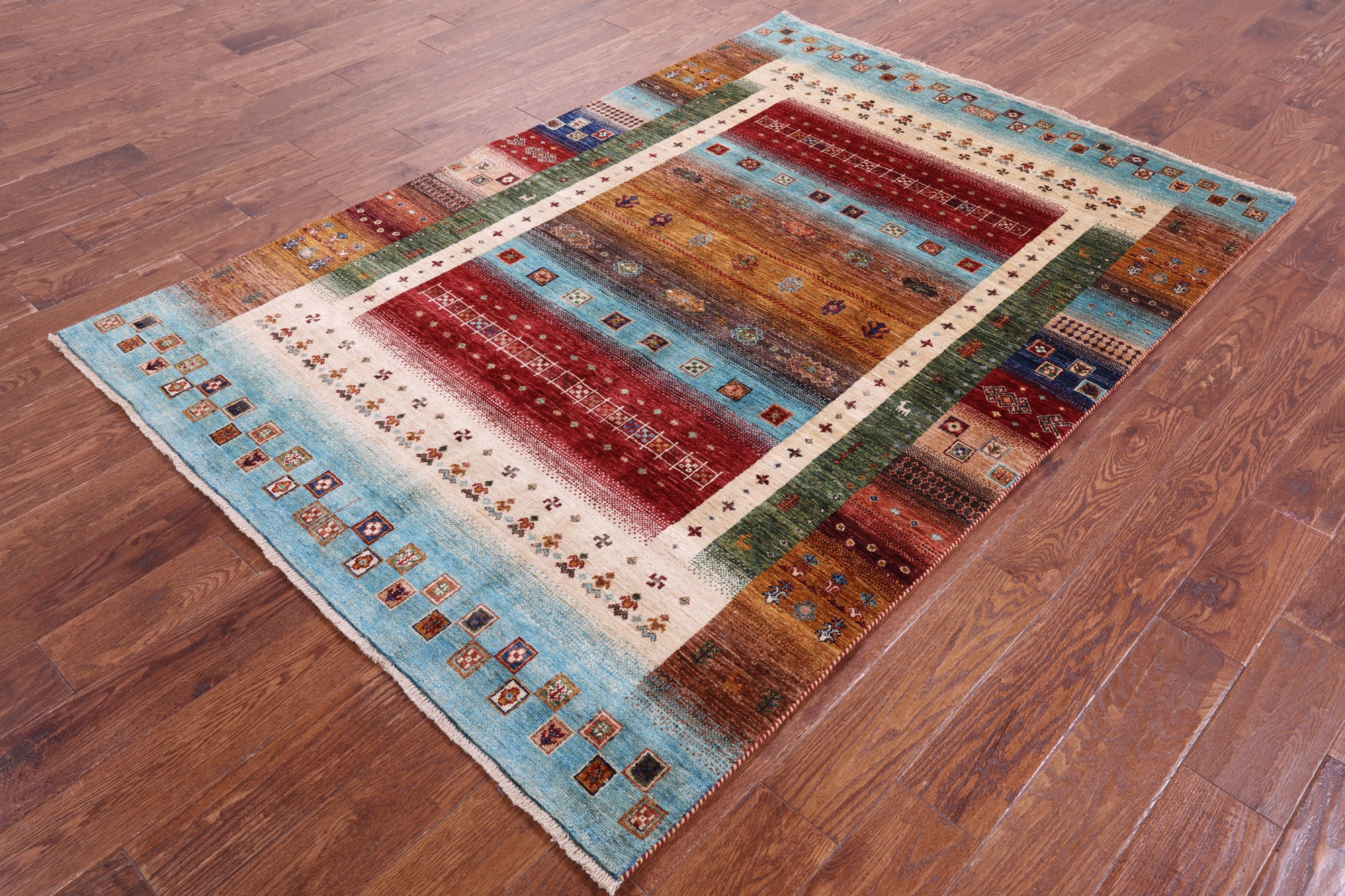 Tribal Persian Gabbeh Hand Knotted Wool Rug - 5' 0" X 7' 0" - Golden Nile