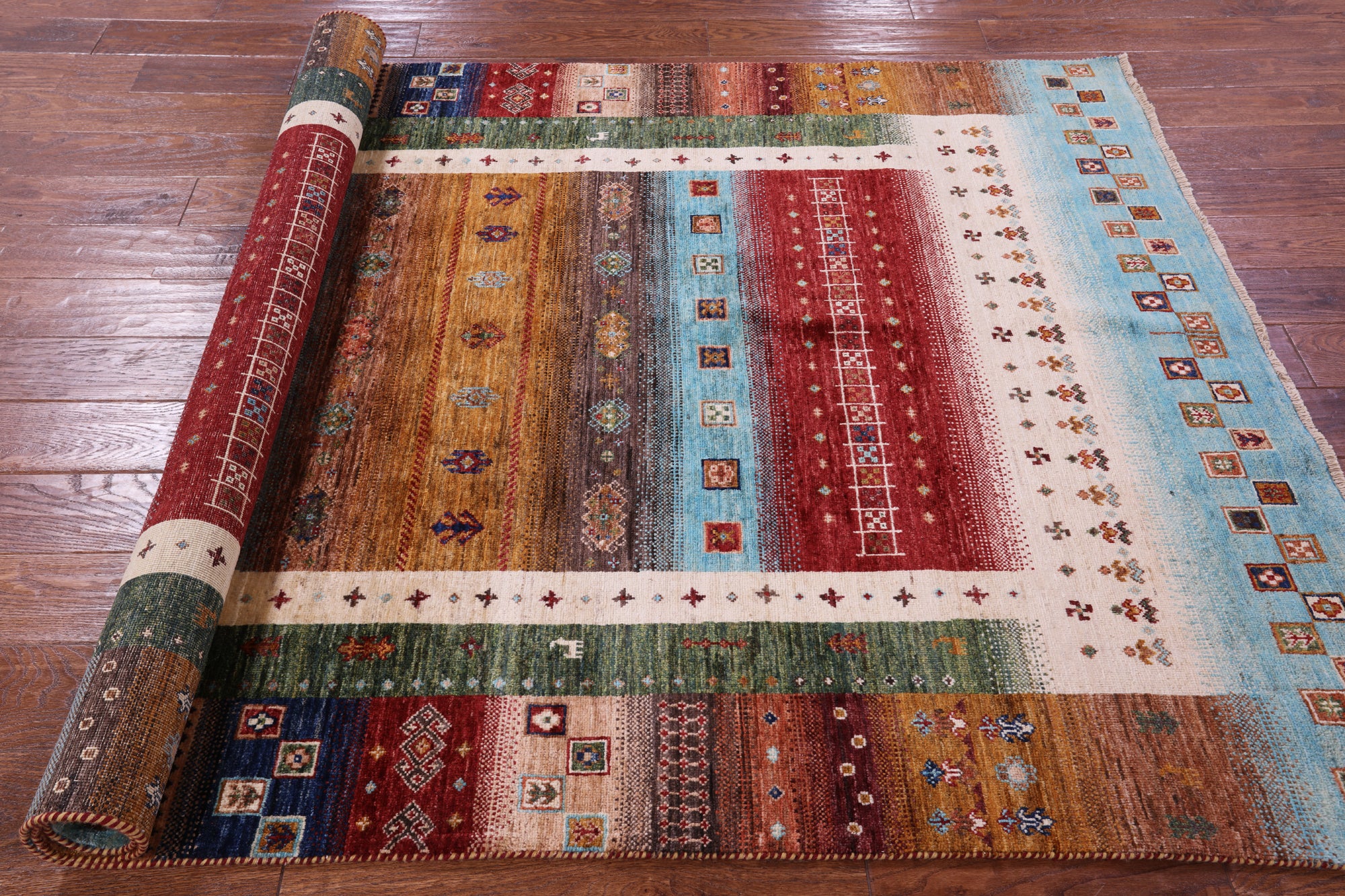 Tribal Persian Gabbeh Hand Knotted Wool Rug - 5' 0" X 7' 0" - Golden Nile