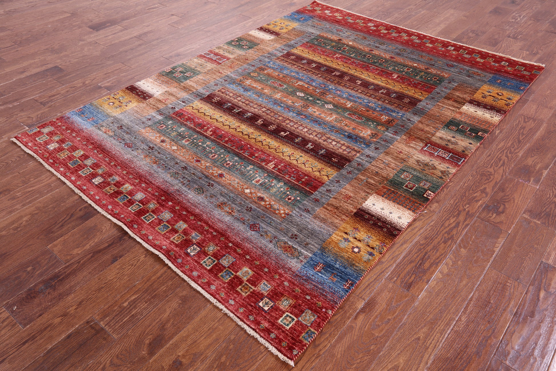 Tribal Persian Gabbeh Handmade Wool Rug - 5' 7" X 7' 10" - Golden Nile