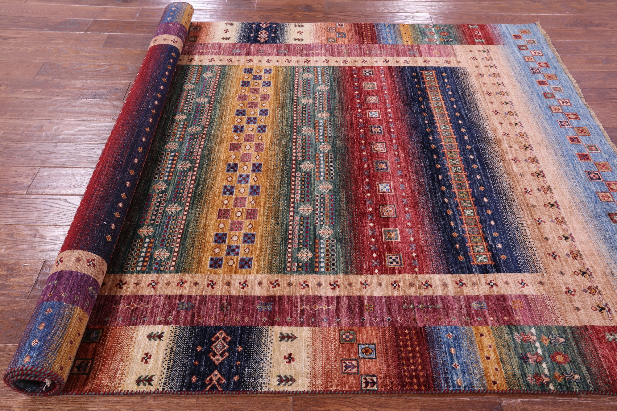 Tribal Persian Gabbeh Hand Knotted Wool Rug - 5' 10" X 8' 0" - Golden Nile
