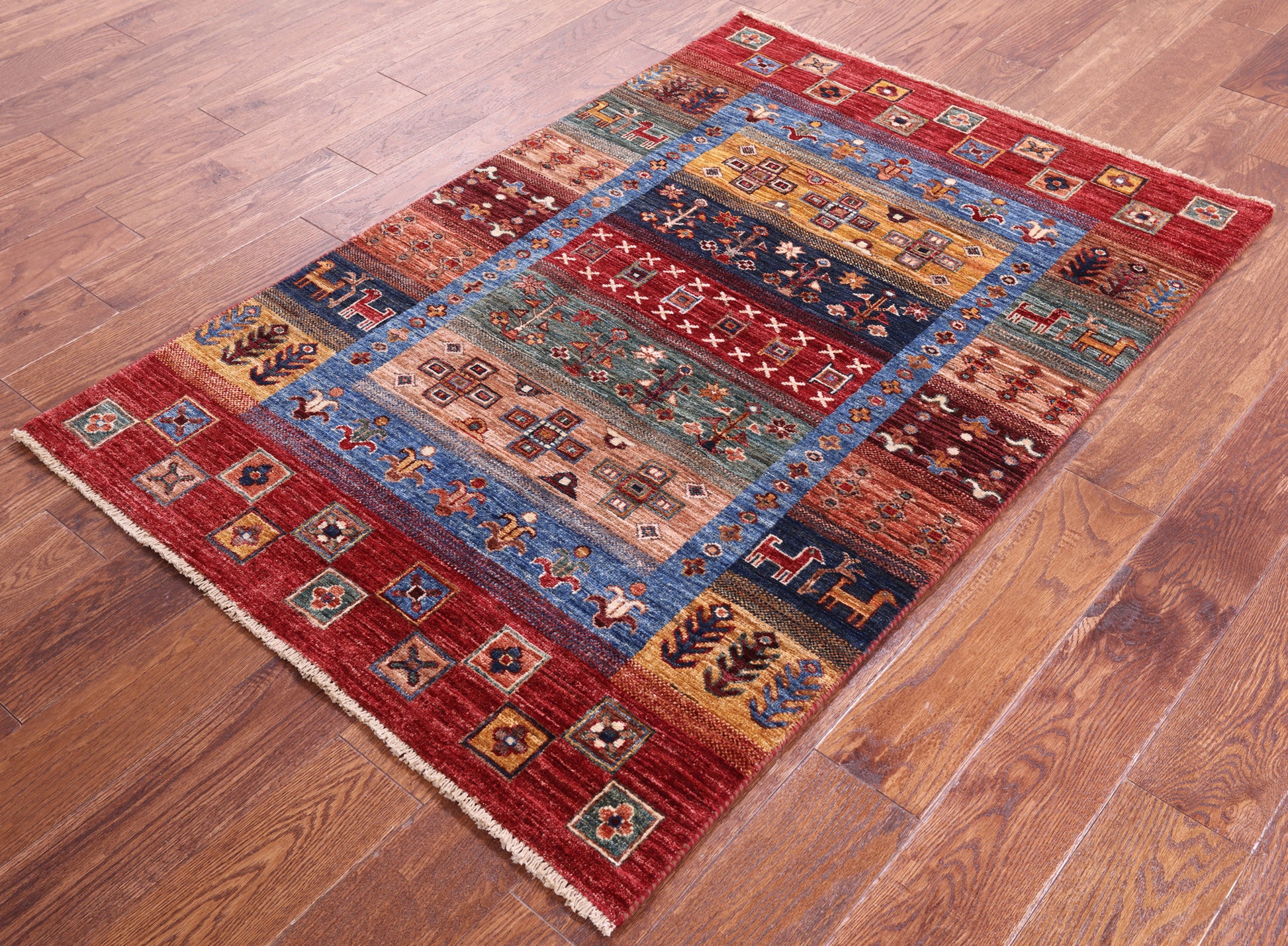Tribal Persian Gabbeh Hand Knotted Wool Rug - 3' 4" X 5' 0" - Golden Nile