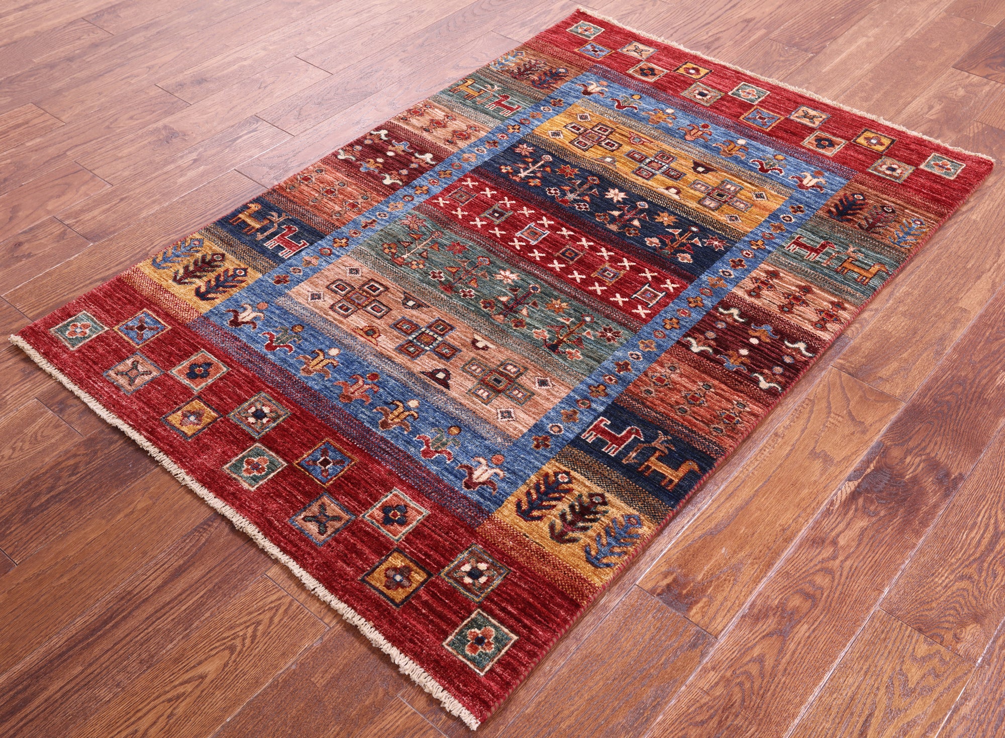 Tribal Persian Gabbeh Hand Knotted Wool Rug - 3' 4" X 5' 0" - Golden Nile